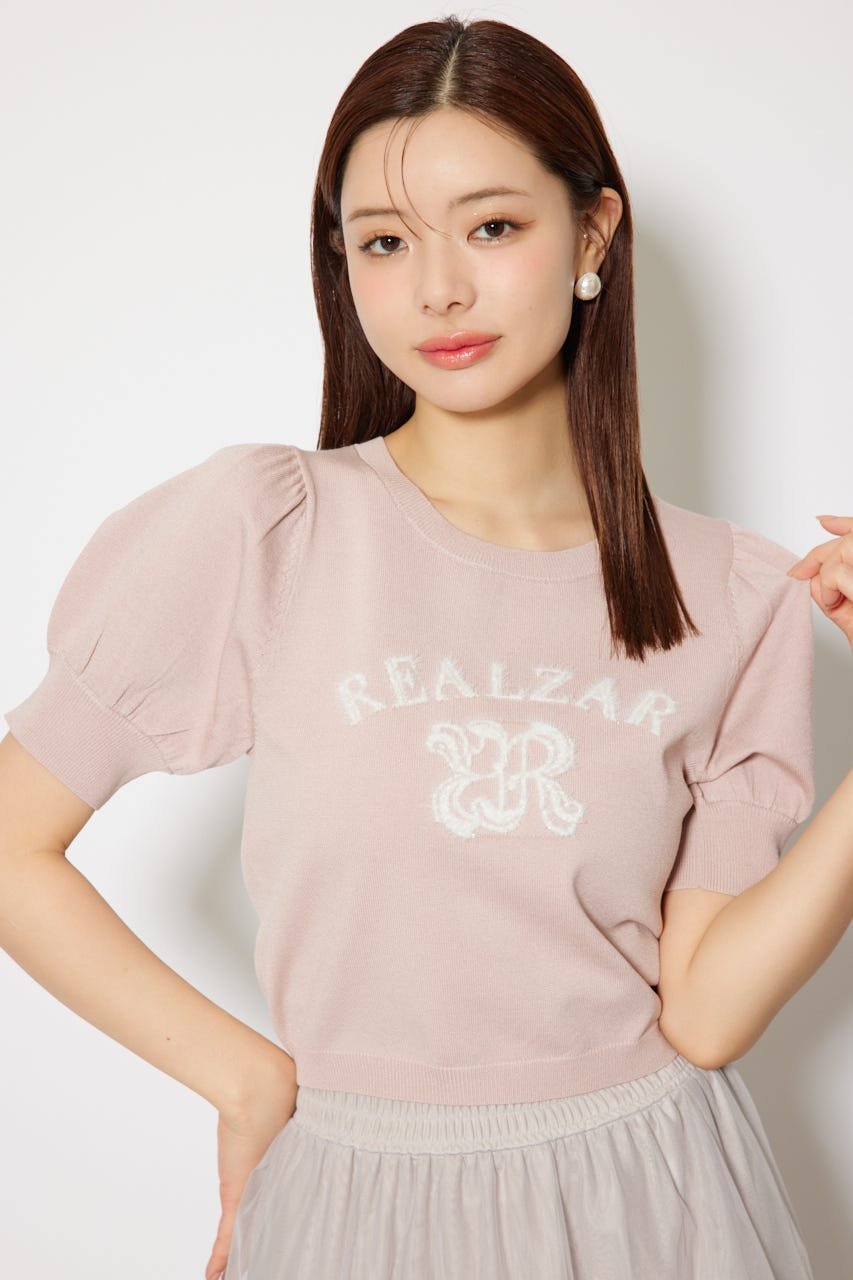 rienda ジャガードロゴニットトップス リエンダ トップス ニット ブラック ホワイト ピンク