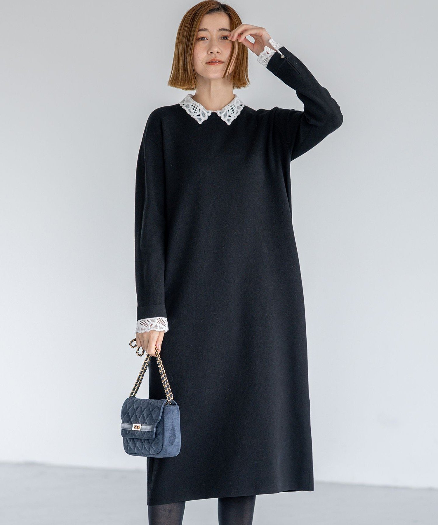 23区 L 【洗える/吊り干しOK】ヴィスコースストレッチ レース襟 ワンピース ニジュウサンク ワンピース..