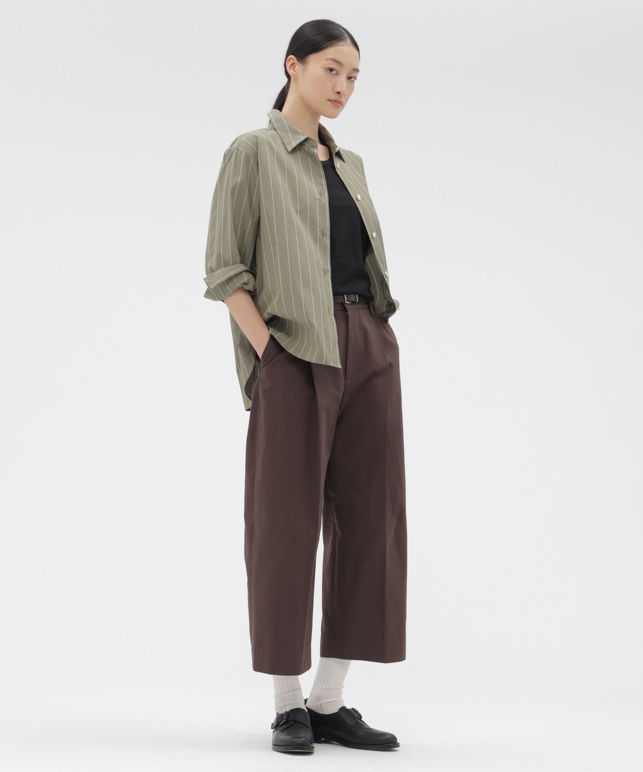 MARGARET HOWELL WIDE STRIPE COTTON SHIRT マーガレット・ハウエル トップス シャツ・ブラウス グリーン