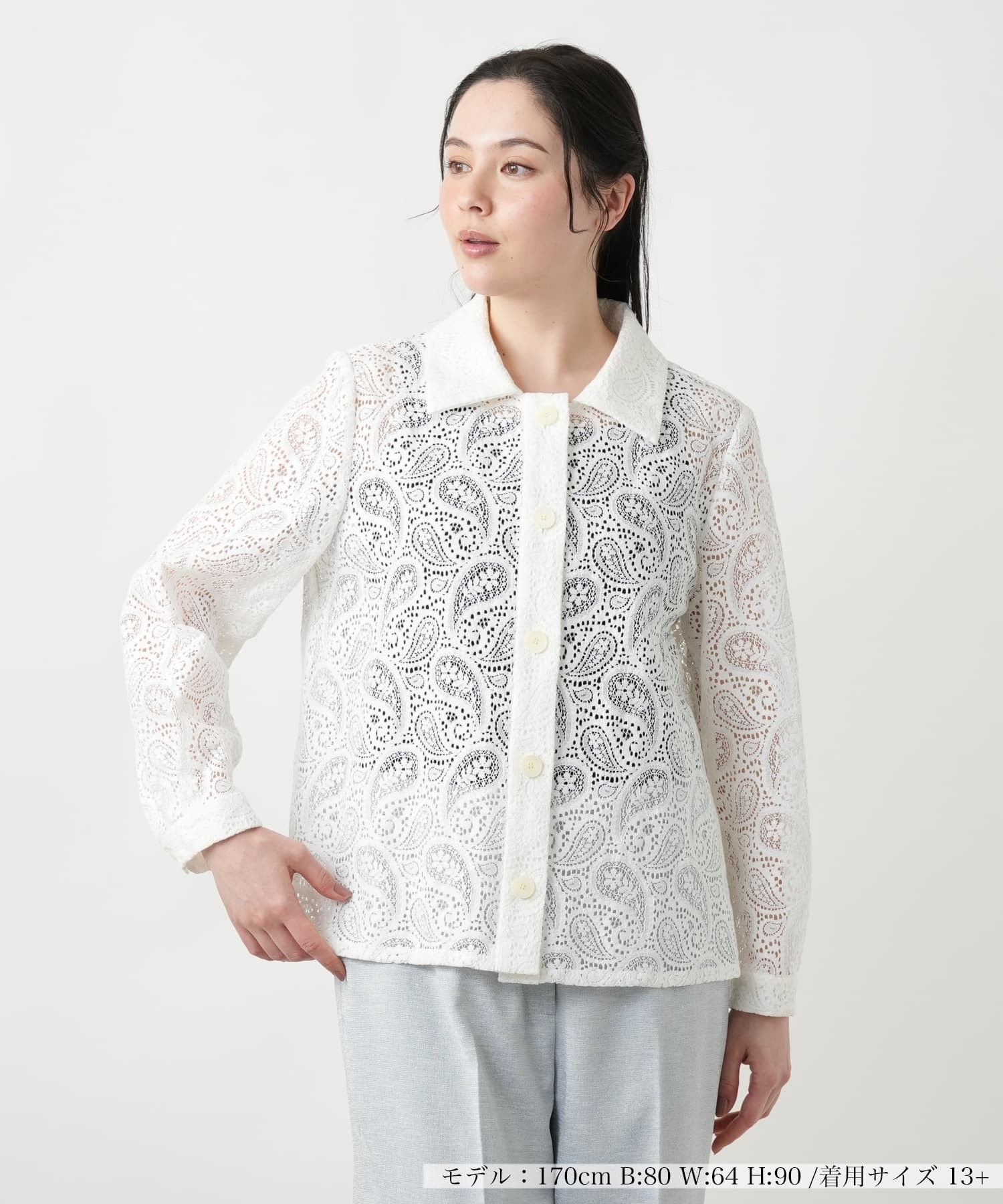 Leilian PLUS HOUSE 【店頭人気】ペイズリーレースブラウス【ROCHAS Premiere】 レリアン プラスハウス トップス シャツ・ブラウス ホワイト