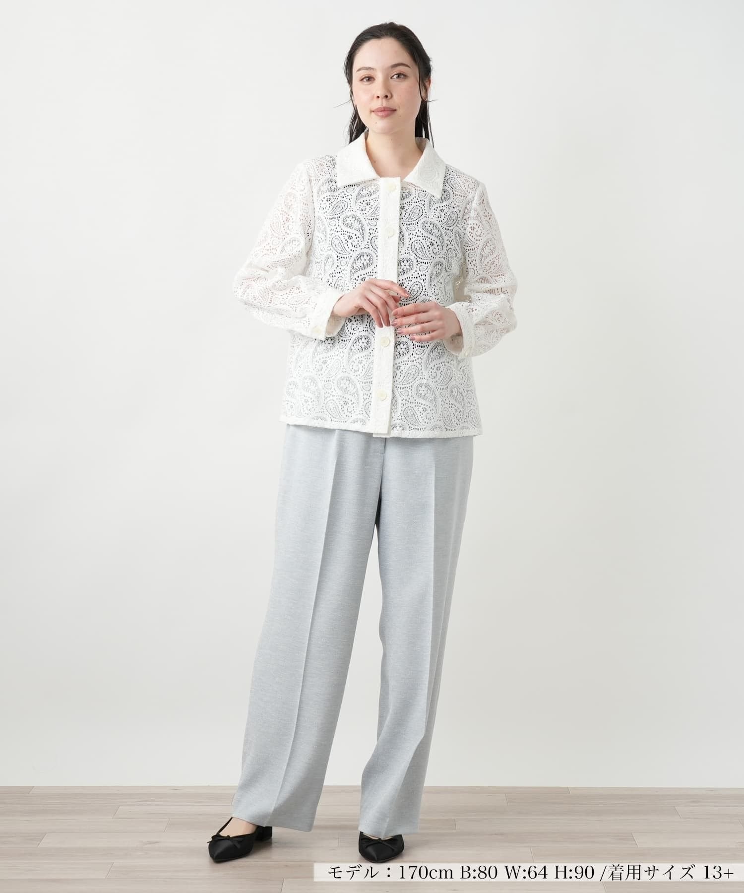 Leilian PLUS HOUSE 【店頭人気】ペイズリーレースブラウス【ROCHAS Premiere】 レリアン プラスハウス トップス シャツ・ブラウス ホワイト