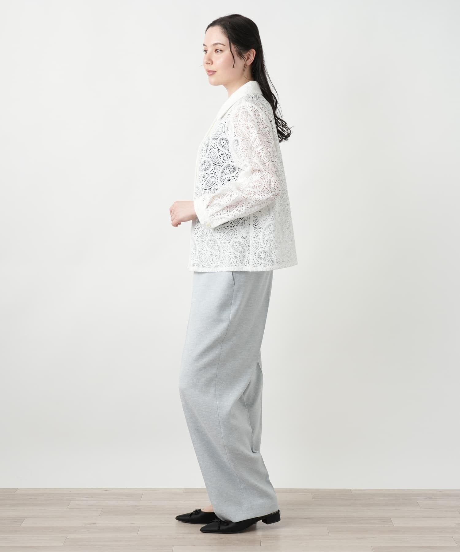 Leilian PLUS HOUSE 【店頭人気】ペイズリーレースブラウス【ROCHAS Premiere】 レリアン プラスハウス トップス シャツ・ブラウス ホワイト