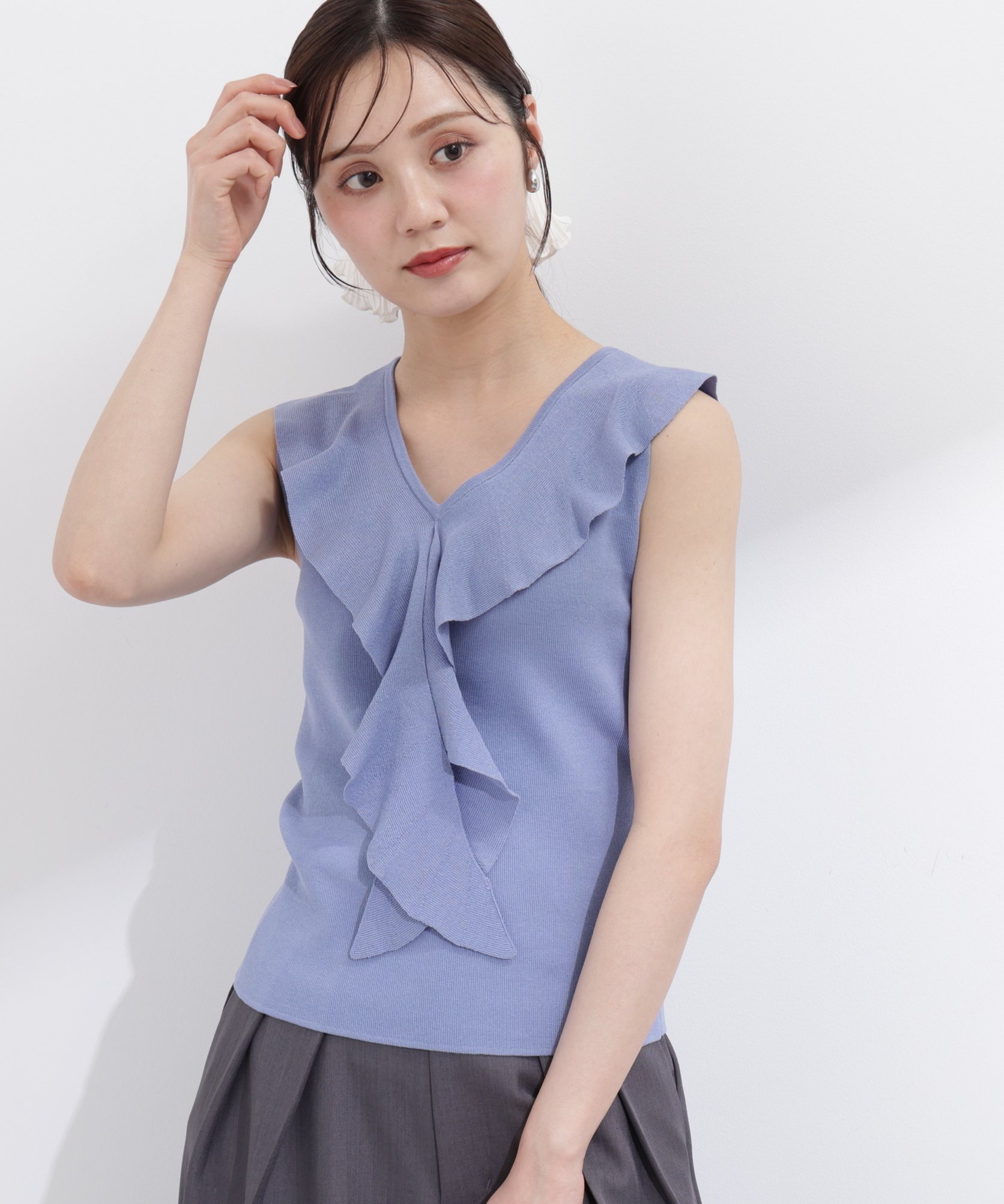 PROPORTION BODY DRESSING フリルノースリーブニット プロポーションボディドレッシング トップス ニット イエロー ベージュ ブルー【送料無料】