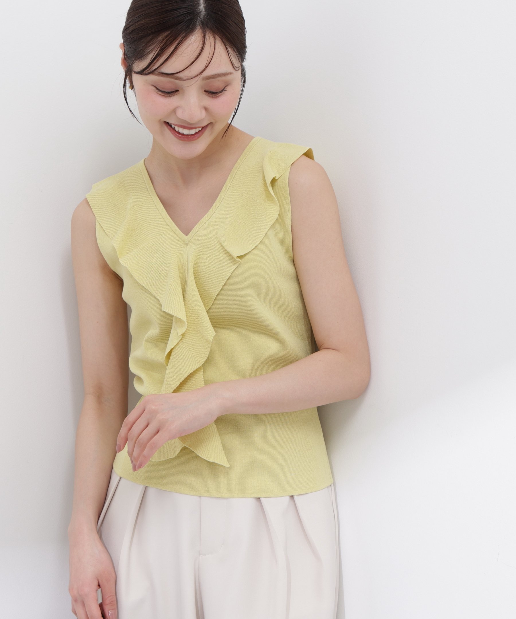 PROPORTION BODY DRESSING フリルノースリーブニット プロポーションボディドレッシング トップス ニット イエロー ベージュ ブルー【送料無料】