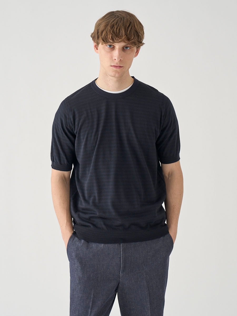 JOHN SMEDLEY [Anglo Indian Gauze]マイクロボーダーニットTシャツ ｜ HOWICK ｜ 30G EASY FIT ジョンスメドレー トップス ニット【送料無料】