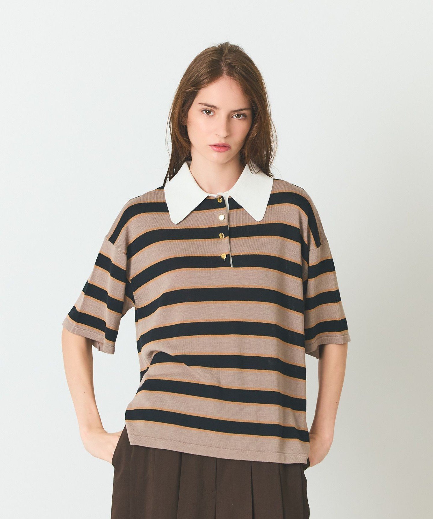 ボーダーニットトップ グレースコンチネンタル トップス カットソー・Tシャツ ブラウン ブラック