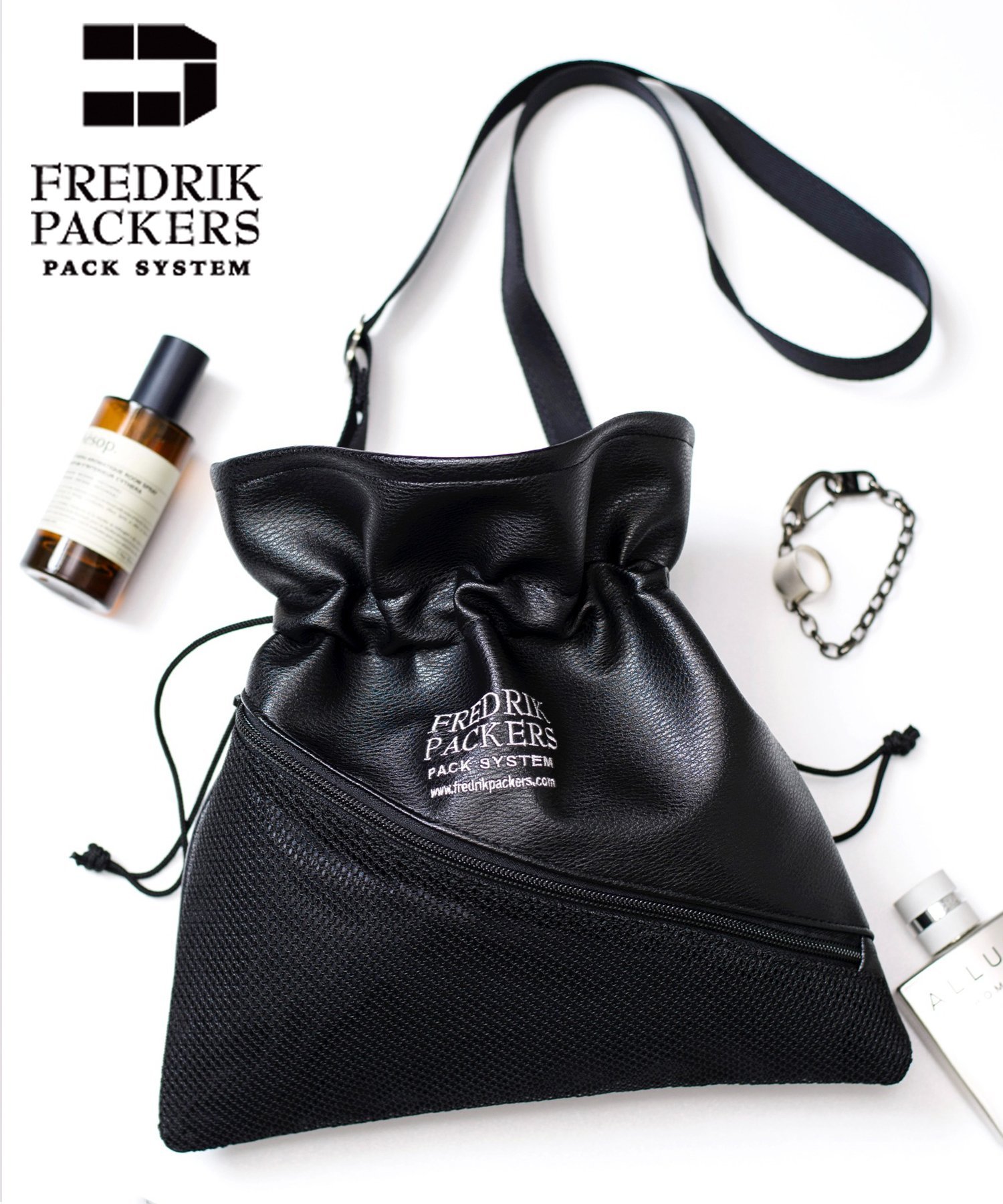 【SALE／3%OFF】FREDRIK PACKERS FREDRIK PACKERS/(U)PINION SHOULDER MESH POCKET FAKE LEATHER セットアップセブン バッグ ショルダーバッグ ブラック【送料無料】