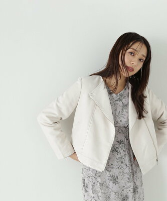 NATURAL BEAUTY BASIC フェイクスエードライダースブルゾン23AW ナチュラルビューティベーシック ジャケット・アウター ブルゾン・ジャンパー ホワイト グレー ベージュ【送料無料】
