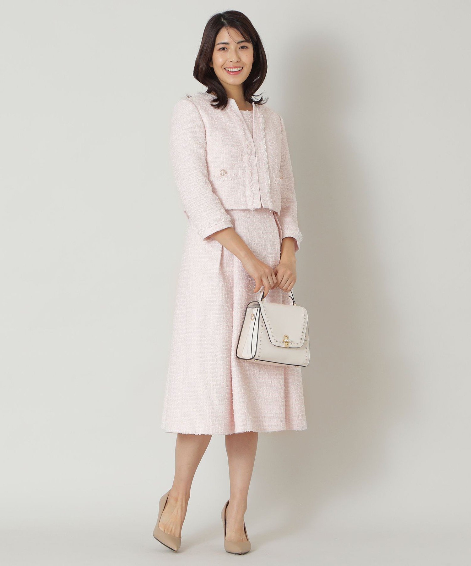 TO BE CHIC ライトカラーツイード ショートジャケット トゥー ビー シック ジャケット・アウター ノーカラージャケット ピンク