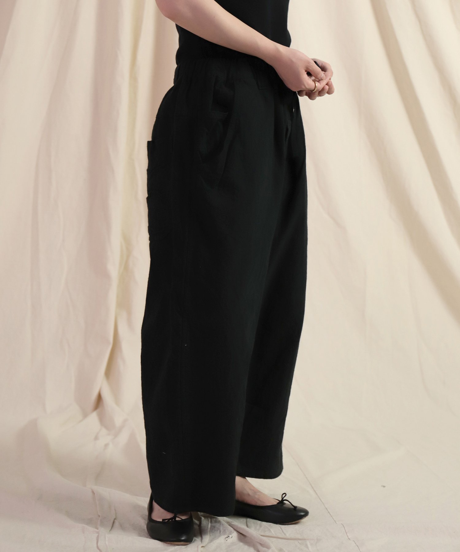 【SALE/30%OFF】Brocante 綿麻ワッシャーキャンバス シュヴィルイージーパンツ ドミンゴ パンツ その他のパンツ ベージュ ホワイト ブラック【送料無料】