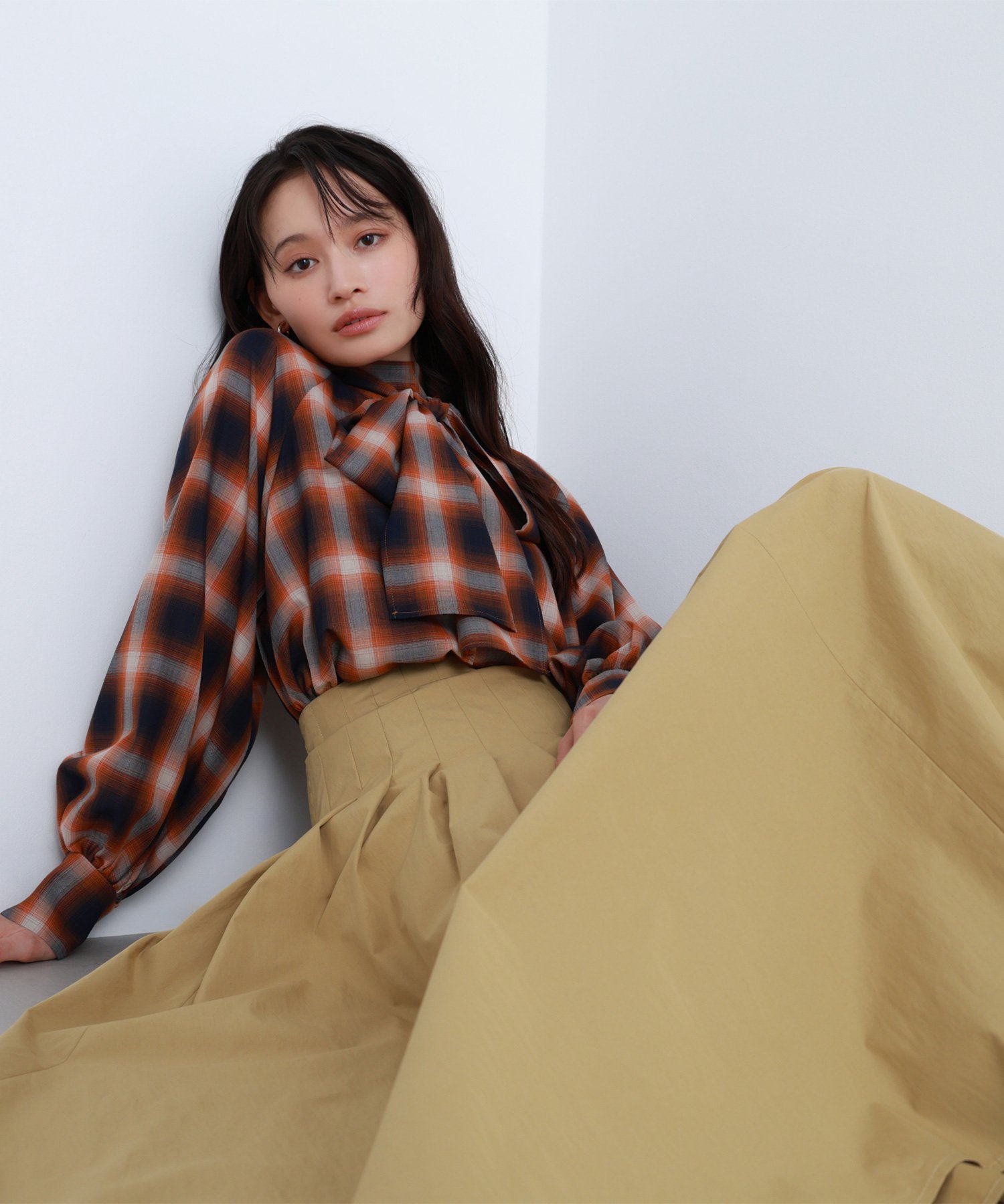 NATURAL BEAUTY BASIC チェックボウタイブラウス ナチュラルビューティベーシック トップス シャツ・ブ..