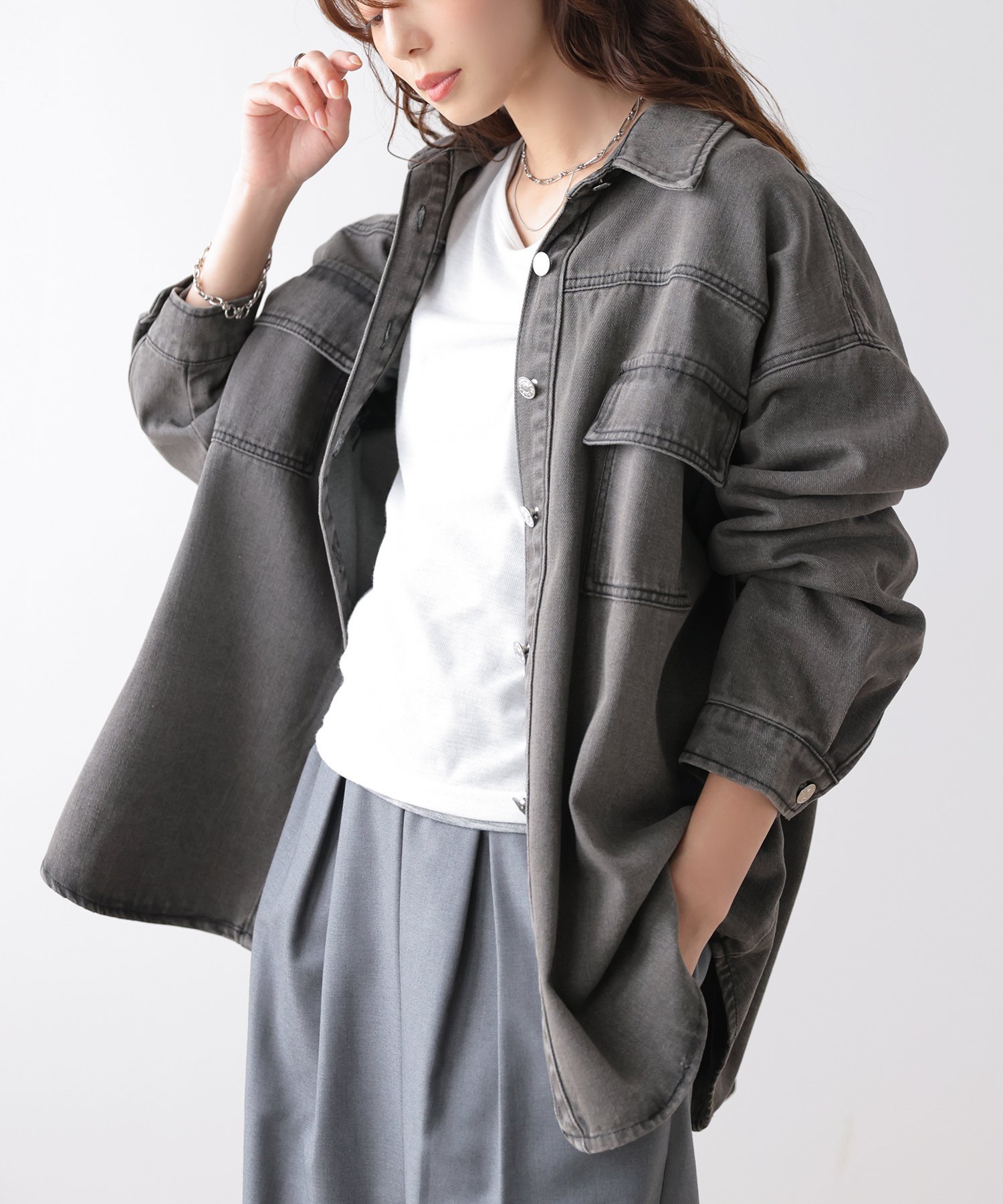 La-gemme オーバーサイズ デニム シャツジャケット ラジュール トップス シャツ・ブラウス ネイビー ブルー ブラック