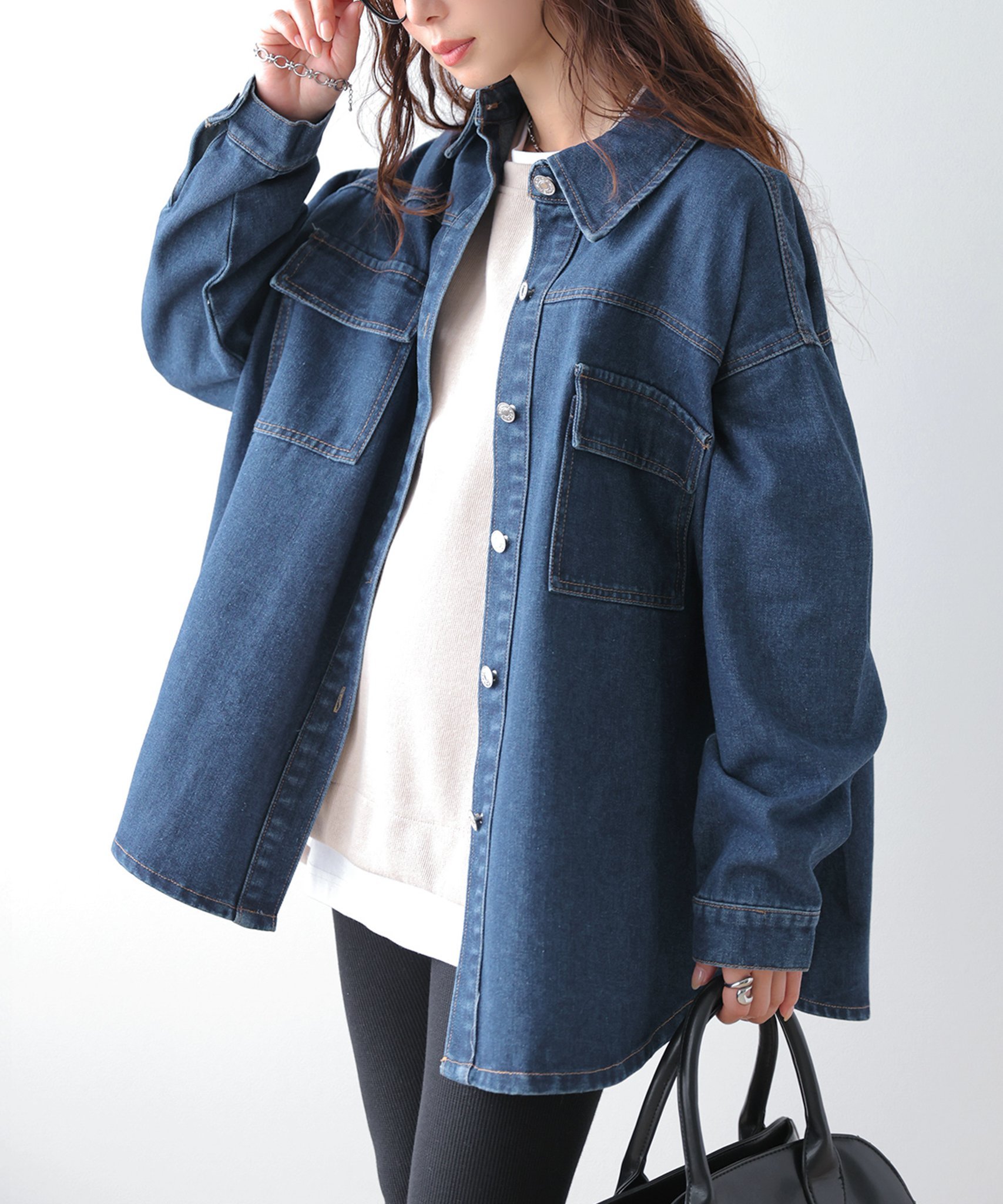 La-gemme オーバーサイズ デニム シャツジャケット ラジュール トップス シャツ・ブラウス ネイビー ブルー ブラック