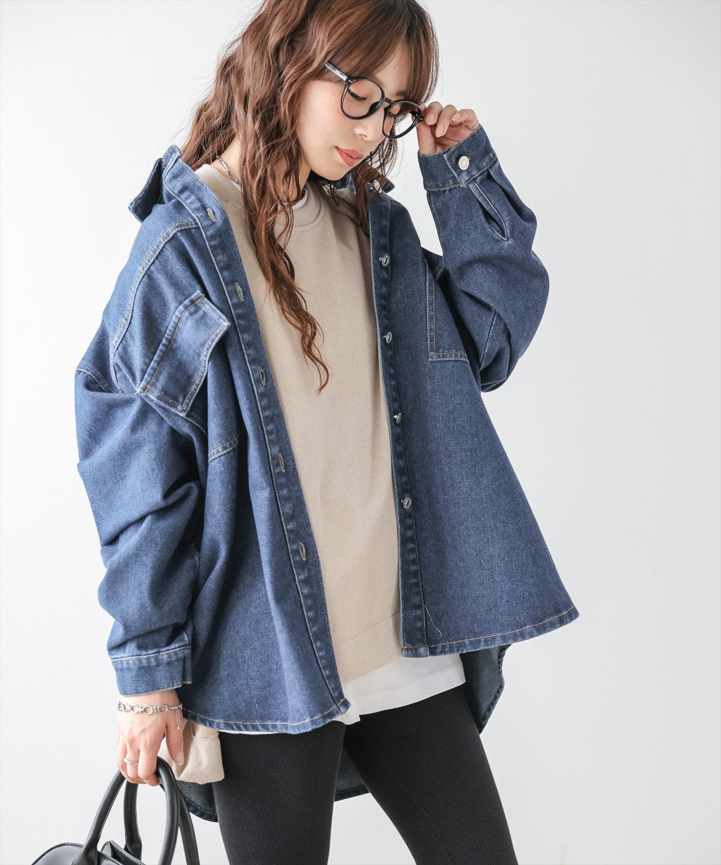 La-gemme オーバーサイズ デニム シャツジャケット ラジュール トップス シャツ・ブラウス ネイビー ブルー ブラック