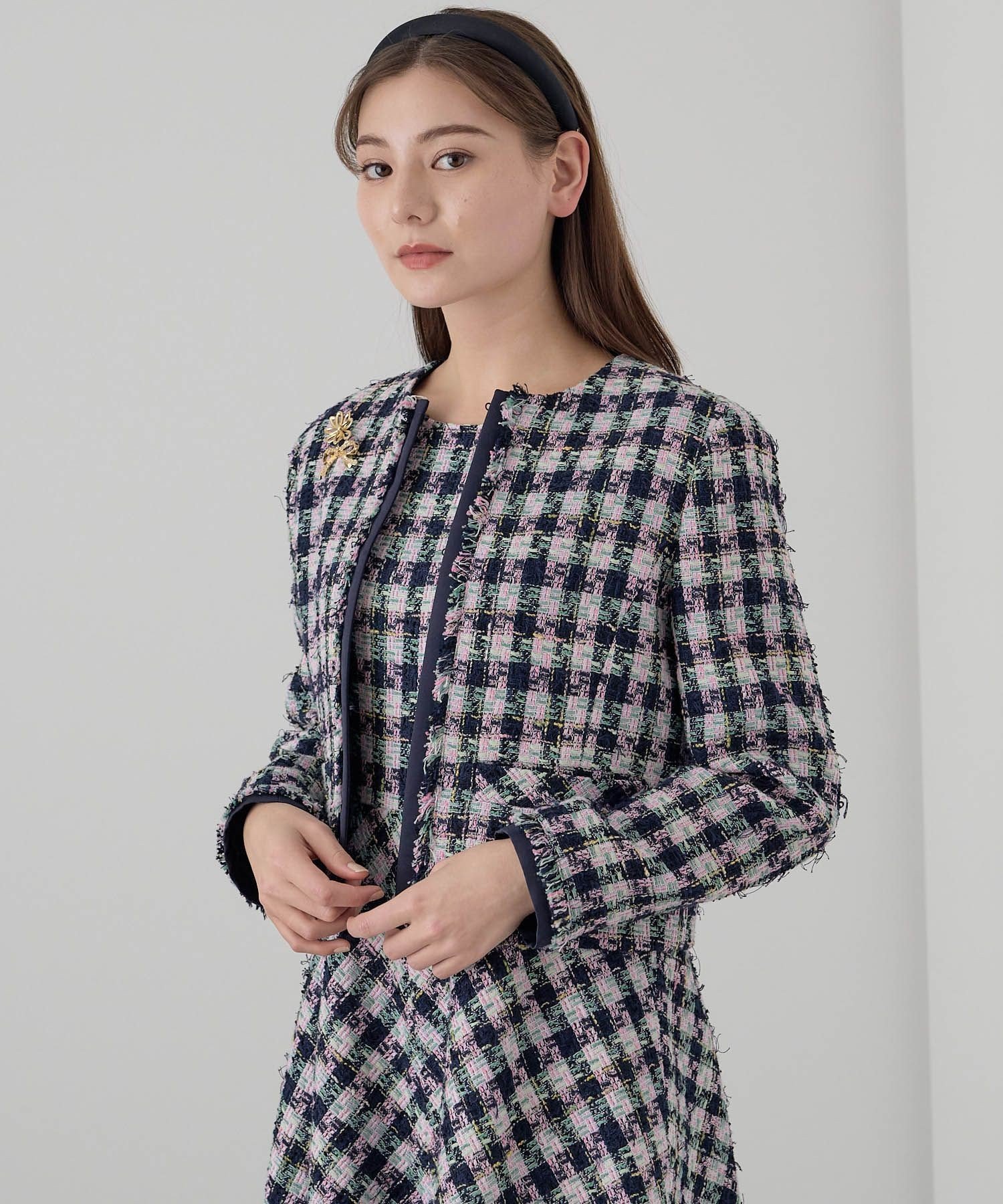 【SALE／40%OFF】ANAYI/アナイ 【セットアップ対応商品】チェックツイードノーカラー ジャケット アナイ ジャケット・アウター ノーカラージャケット ネイビー【送料無料】のサムネイル