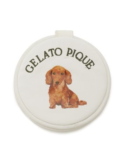 ジェラートピケ 手鏡・ハンドミラー gelato pique DOG柄丸形ミラー ジェラートピケ インテリア・生活雑貨 鏡・ミラー ホワイト グレー ピンク