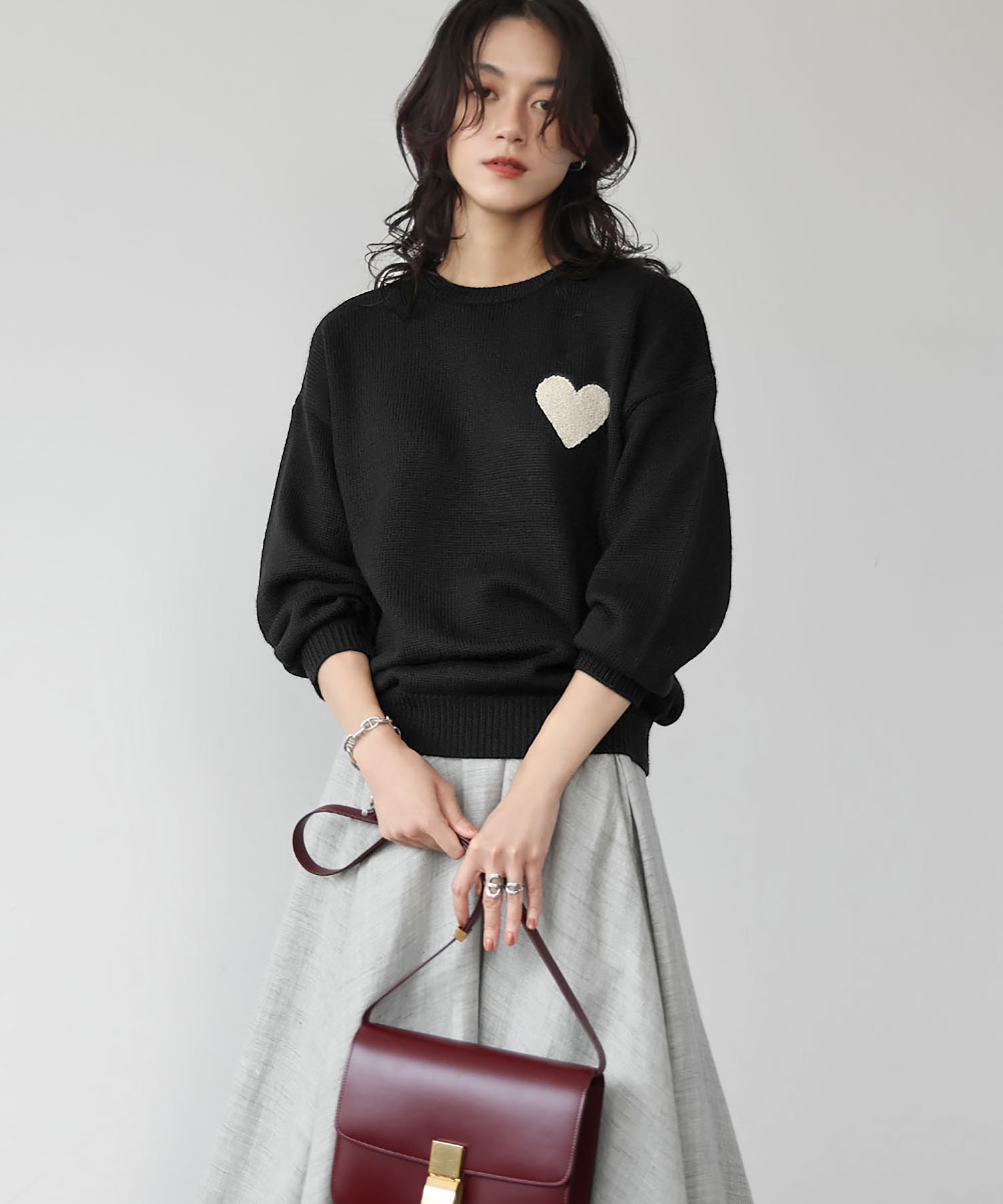 ELFRANK ハート刺繍ニットプルオーバー ガール トップス ニット【送料無料】のサムネイル