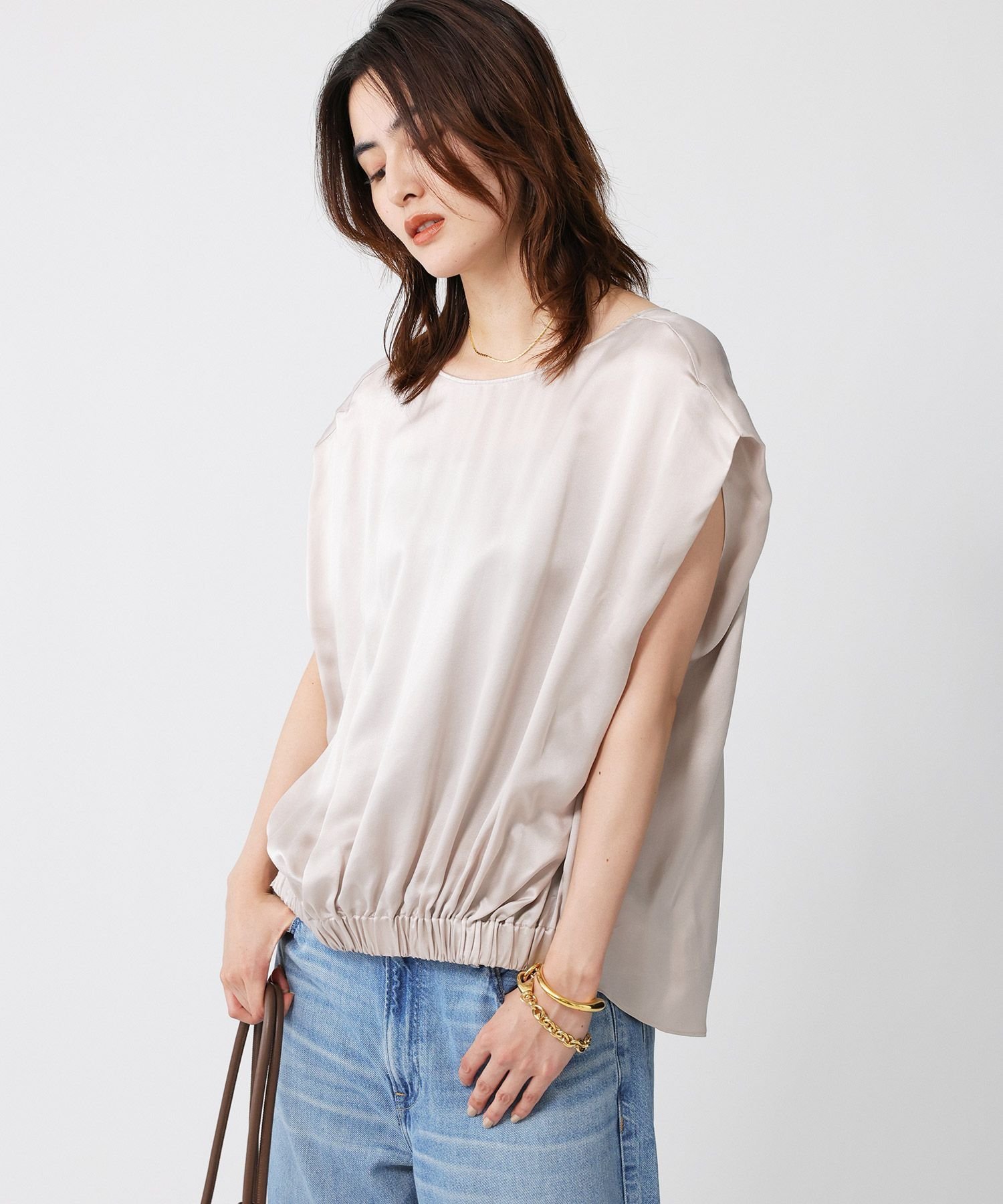 【SALE／50%OFF】BABYLONE ウォッシャブルシルクレーヨンノースリブラウス バビロン トップス シャツ・ブラウス ベージュ【送料無料】
