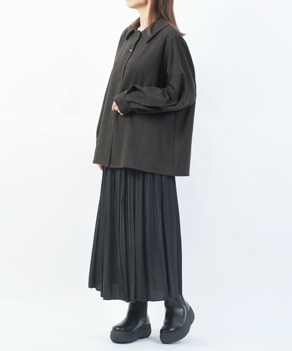 mizuiro ind ミズイロインド ウールブレンド バルーンスリーブチュニックシャツ ブルーコムブルー トップス シャツ・ブラウス