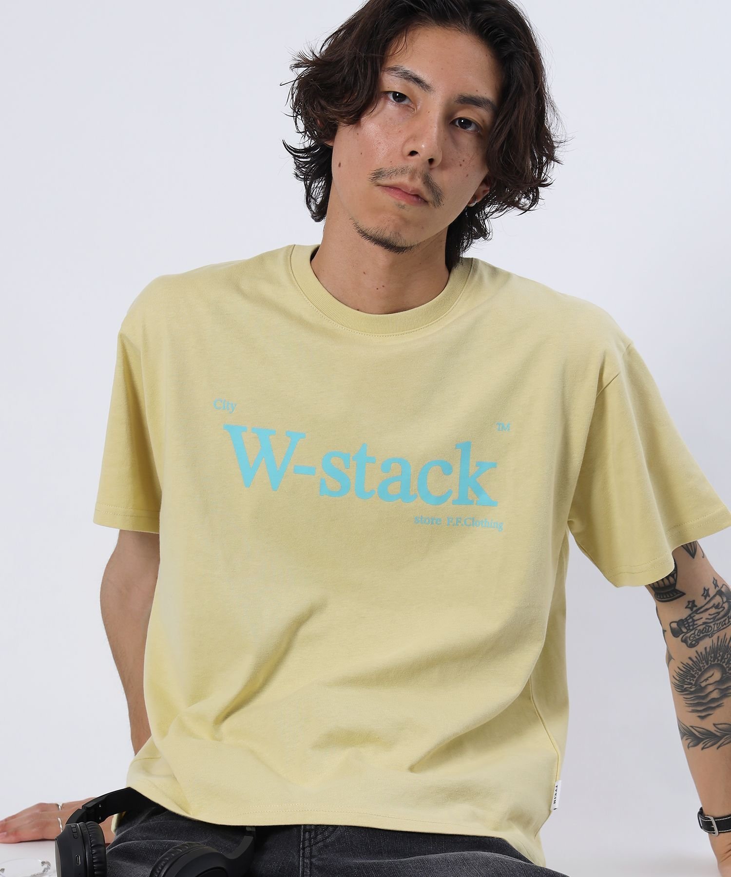 FFEIN プリントTシャツ ナバル トップス カットソー・Tシャツ グレー ネイビー ブルー