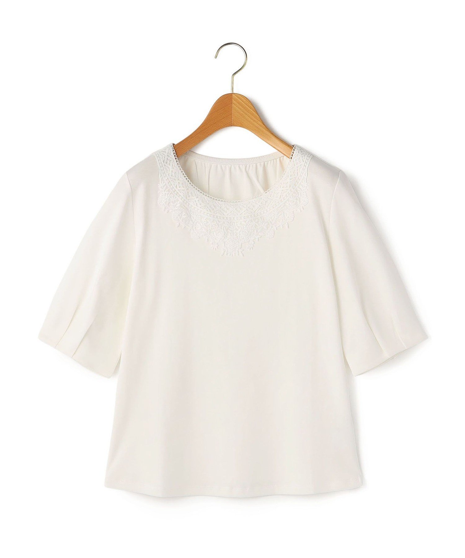 SCAPA エンブロジャージパフスリーフカットソー スキャパ トップス カットソー・Tシャツ ホワイト ピンク