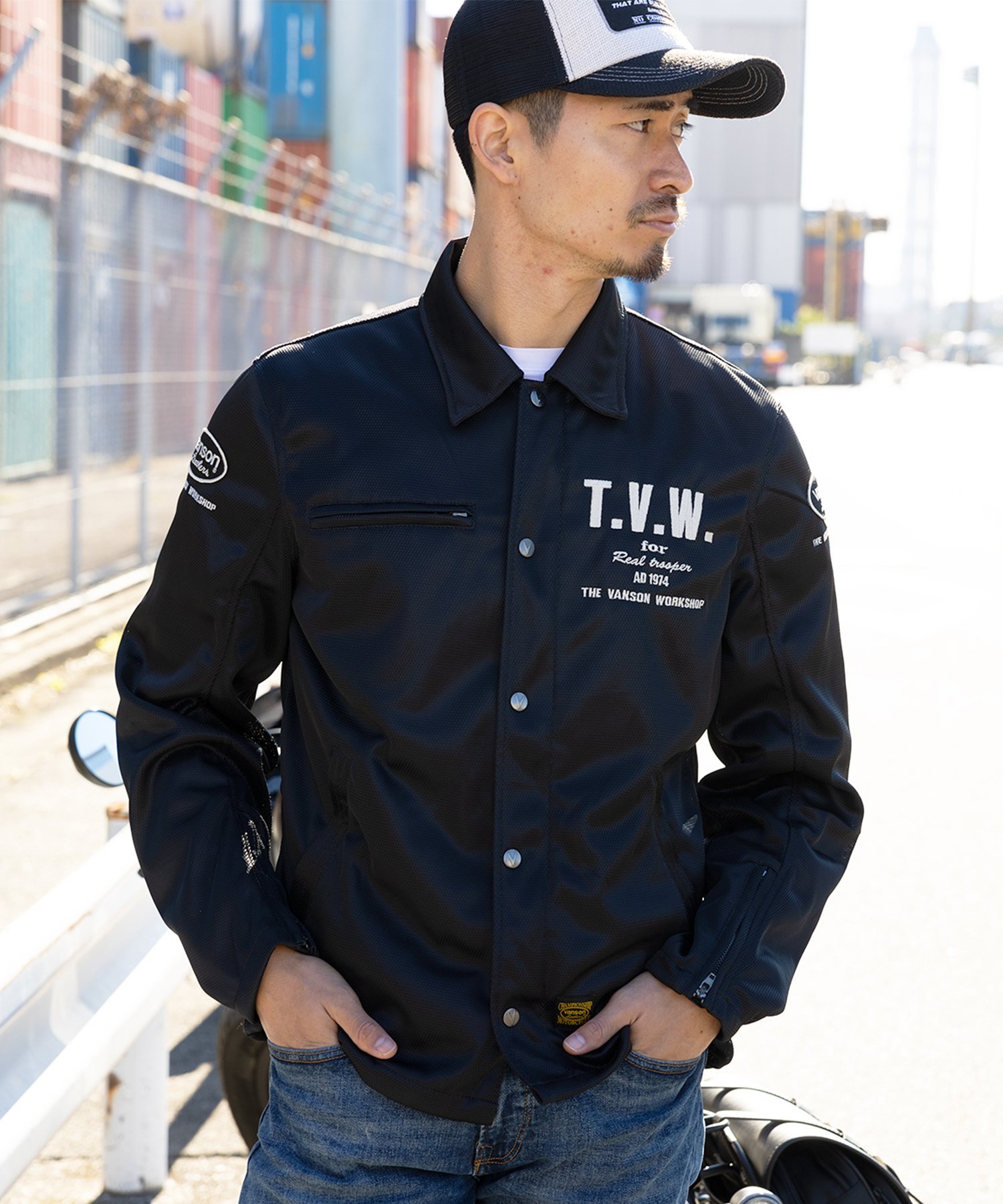 Vanson Leathers MESH COACH JACKET バンソンレザーズ ジャケット アウター ライダースジャケット ブラック【送料無料】