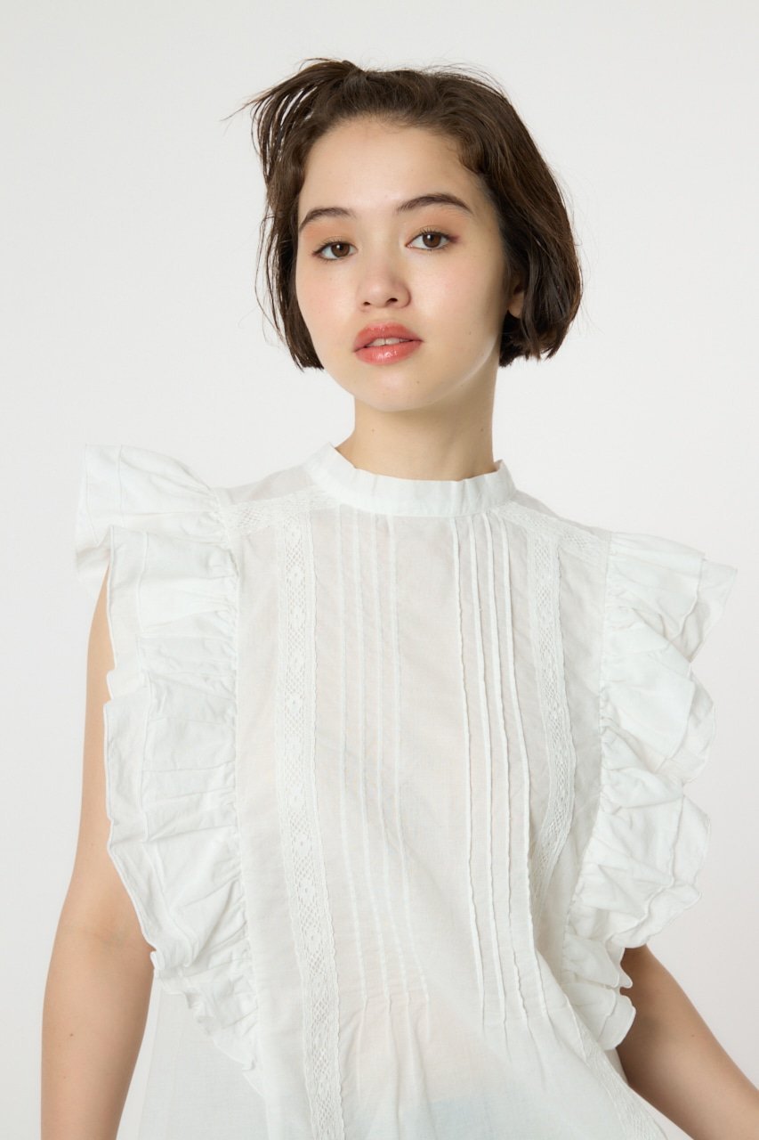 RODEO CROWNS WIDE BOWL ノースリーブフリルブラウス ロデオクラウンズワイドボウル トップス ノースリーブ・タンクトップ ホワイト ブラック【送料無料】のサムネイル