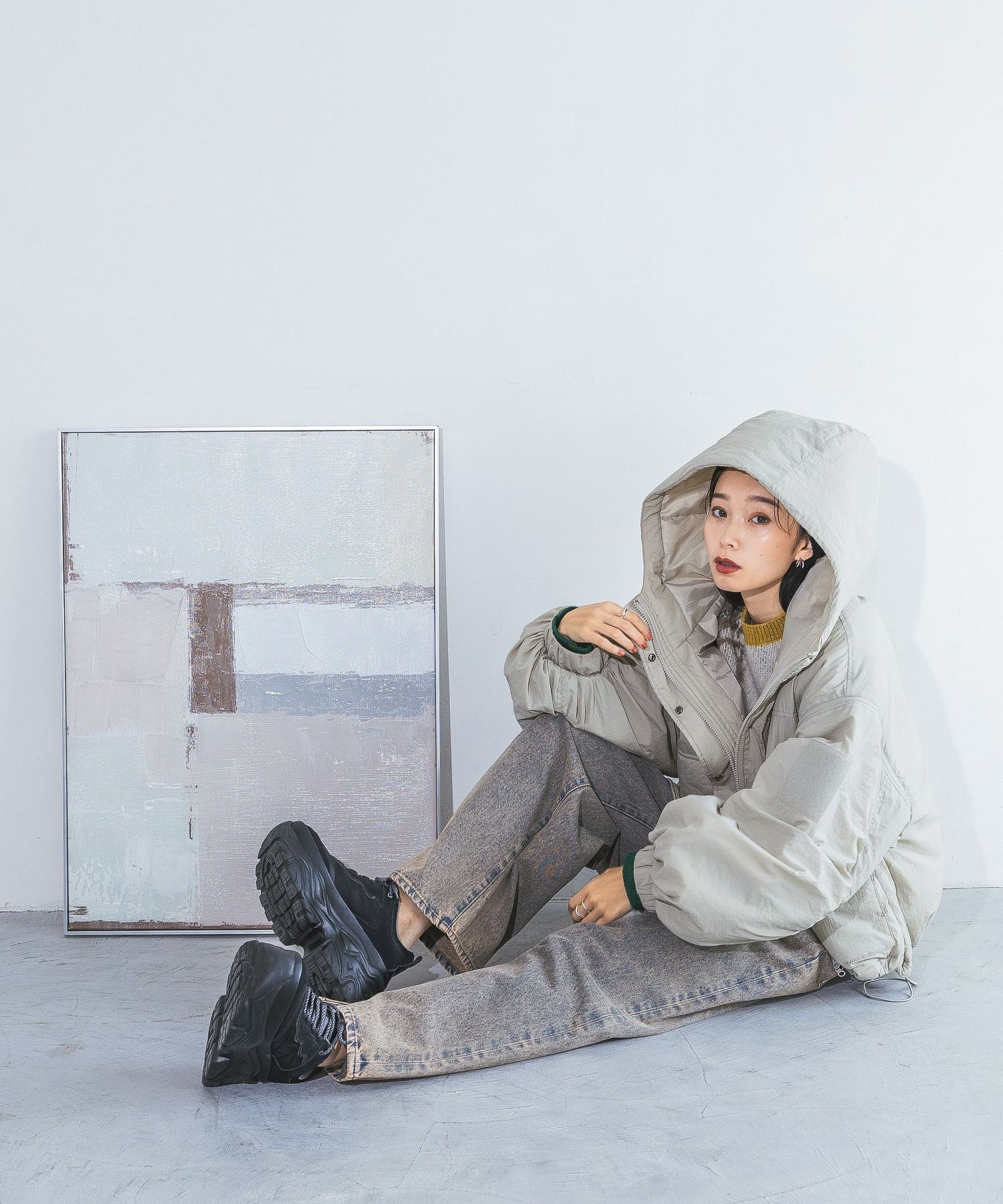 【SALE／60%OFF】JEANASIS ソデ2WAYモンスターパーカーショートコート ジーナシス ジャケット・アウター ブルゾン・ジャンパー ブルー ブラック グレー【送料無料】