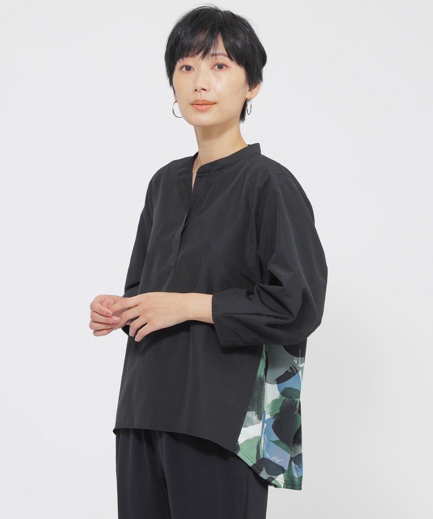 【接触冷感】【UV対策】【ウォッシャブル】ペイントドットコンビプルオーバー エヴェックス バイ クリツィア トップス カットソー・Tシャツ ブラウン ブラック