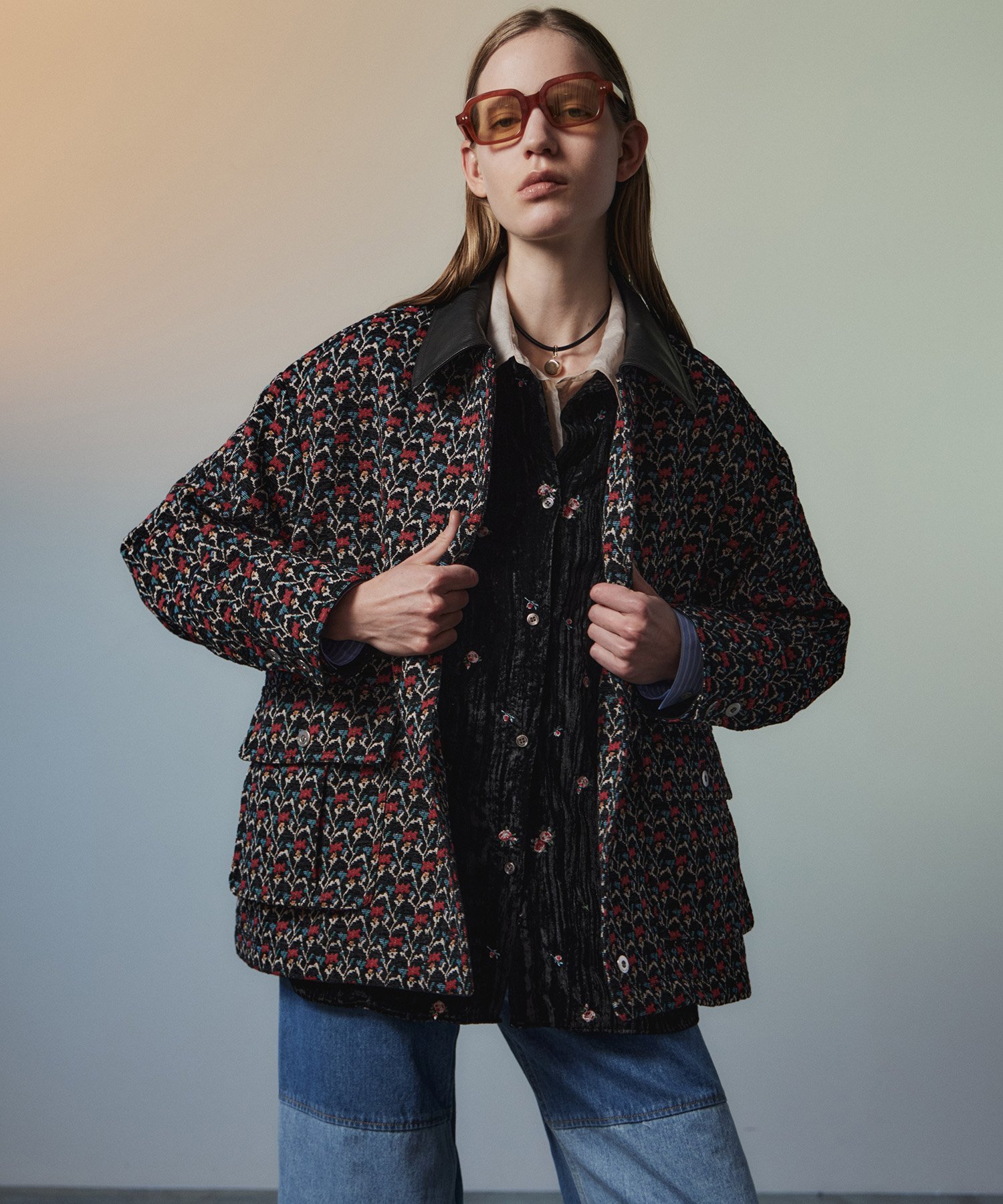 MAISON SPECIAL Flower Jacquard Utility Jacket メゾンスペシャル ジャケット・アウター その他のジャケット・アウター ブラック