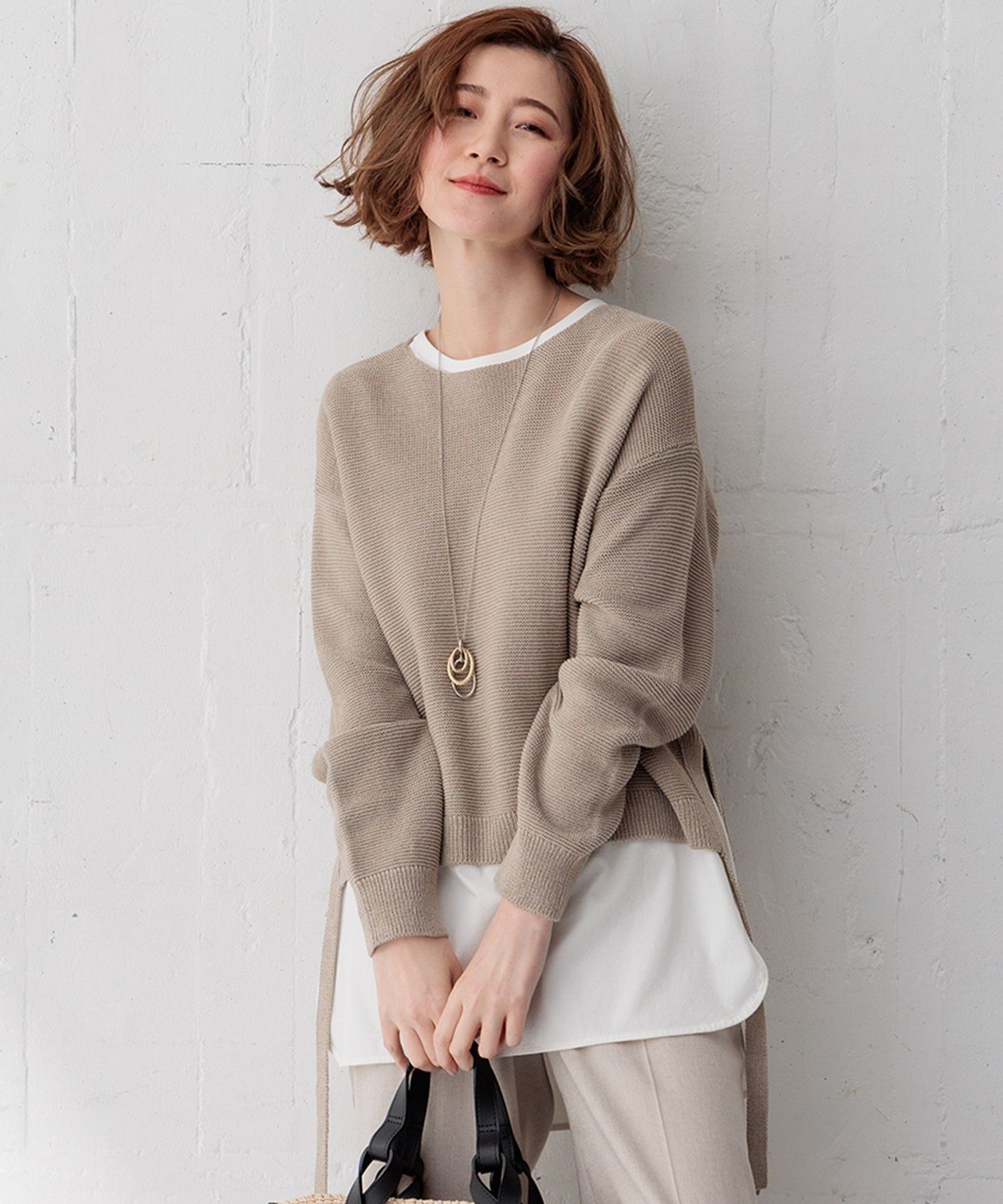 23区 L 【Oggi4月号掲載/洗える】ガータークロップド ニット ニジュウサンク トップス ニット ネイビー ホワイト イエロー ブラウン