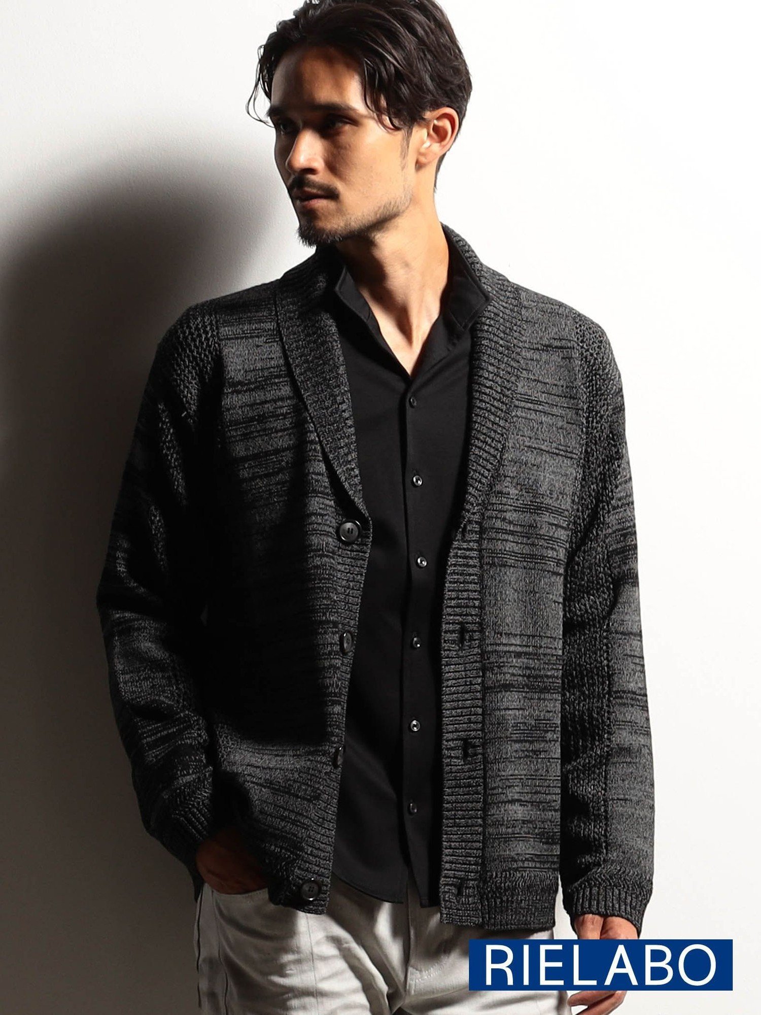 【SALE/30%OFF】NICOLE CLUB FOR MEN 【RIELABO】シアーメッシュショールカラーカーディガン ニコル トップス ニット ブラック グレー【送料無料】