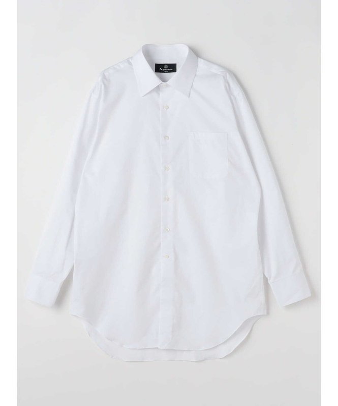 Aquascutum MEN ツイル レギュラーカラーシャツ アクアスキュータム トップス シャツ・ブラウス ホワイト ブルー【送料無料】