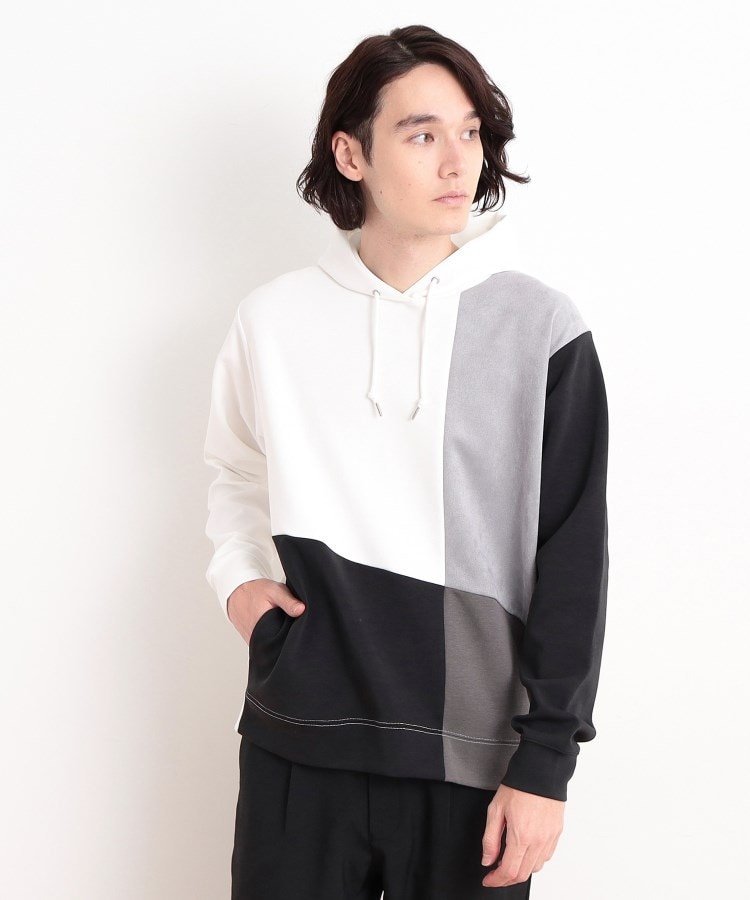 【SALE／10%OFF】THE SHOP TK 異素材ブロッキングダンボールパーカ ザ ショップ ティーケー トップス パーカー・フーディー ベージュ ネイビー ホワイト【送料無料】