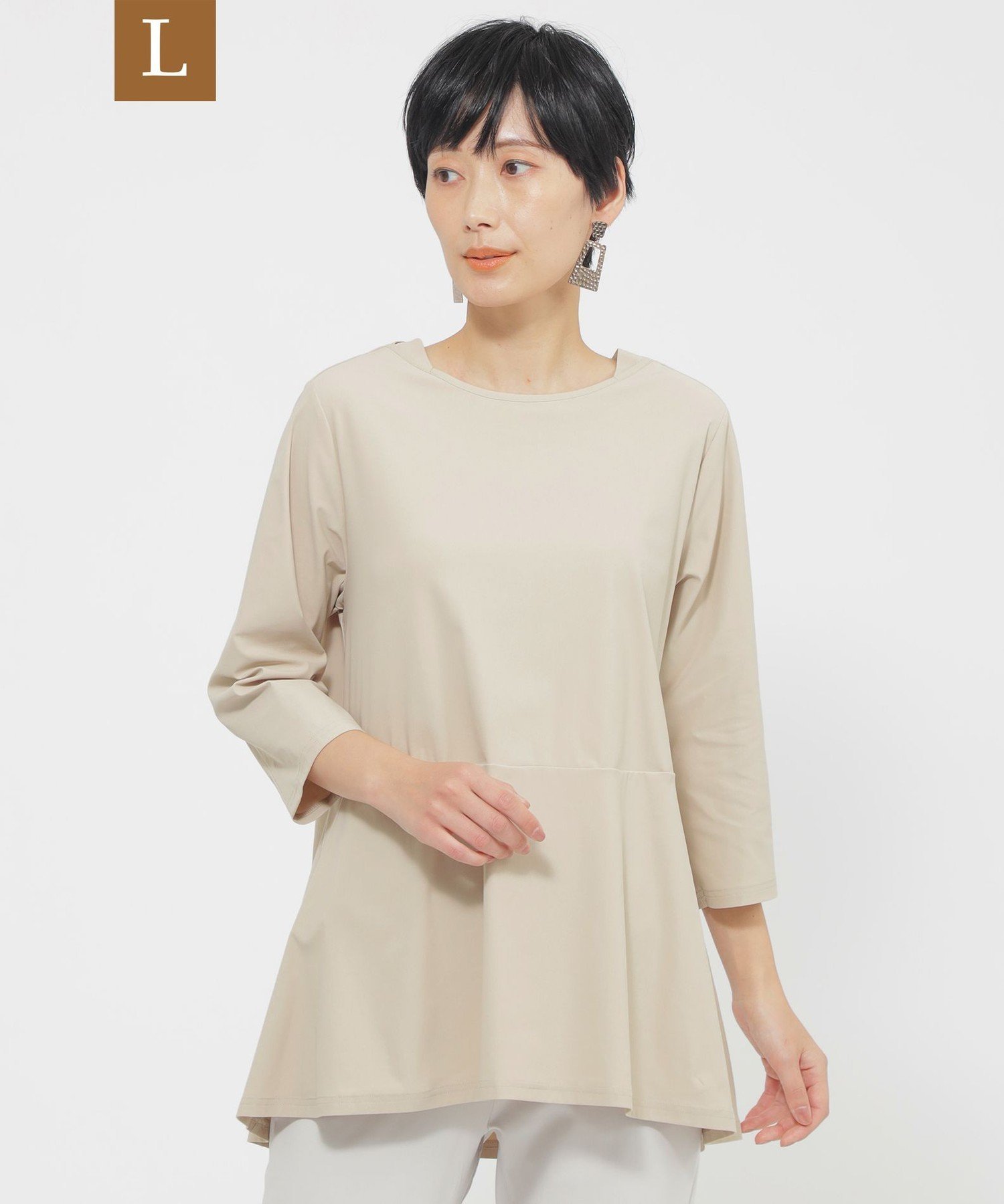 【L】【接触冷感】【UV対策】【ウォッシャブル】ハイゲージメリルチュニックカットソー サンヨー エルサイズ トップス カットソー・Tシャツ グレー ネイビー