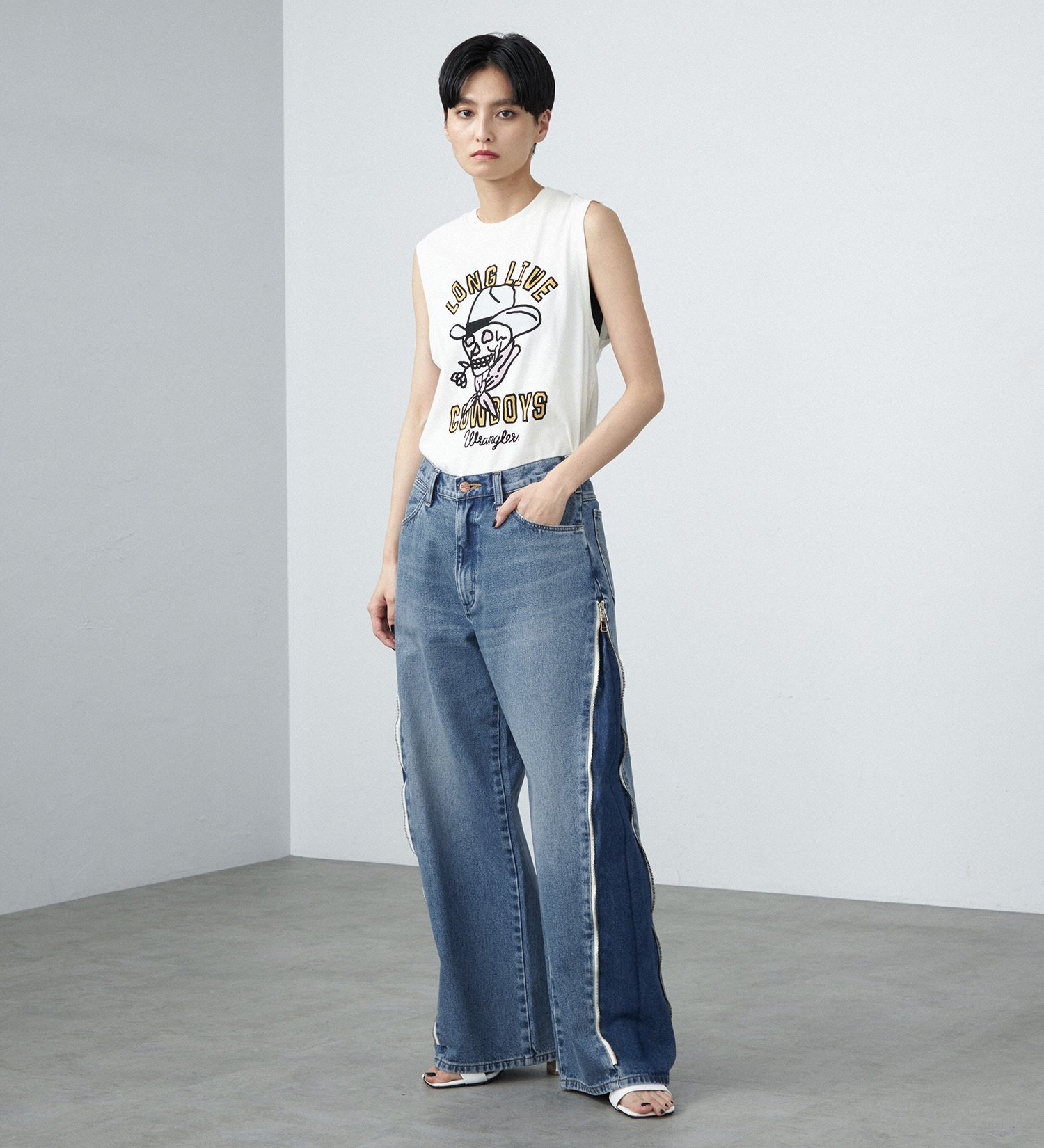 【SALE／10%OFF】Wrangler Wrangler 【ユニセックス】リメイクサイドジップフレアージーンズ エドウインオンラインモール パンツ ジーンズ・デニムパンツ ブラック ブルー【送料無料】