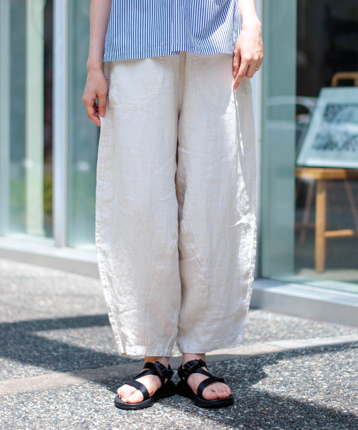 . リネンキャンバス パネルボールパンツ ドミンゴ パンツ その他のパンツ ブラック ホワイト グレー ベージュ ブラウン