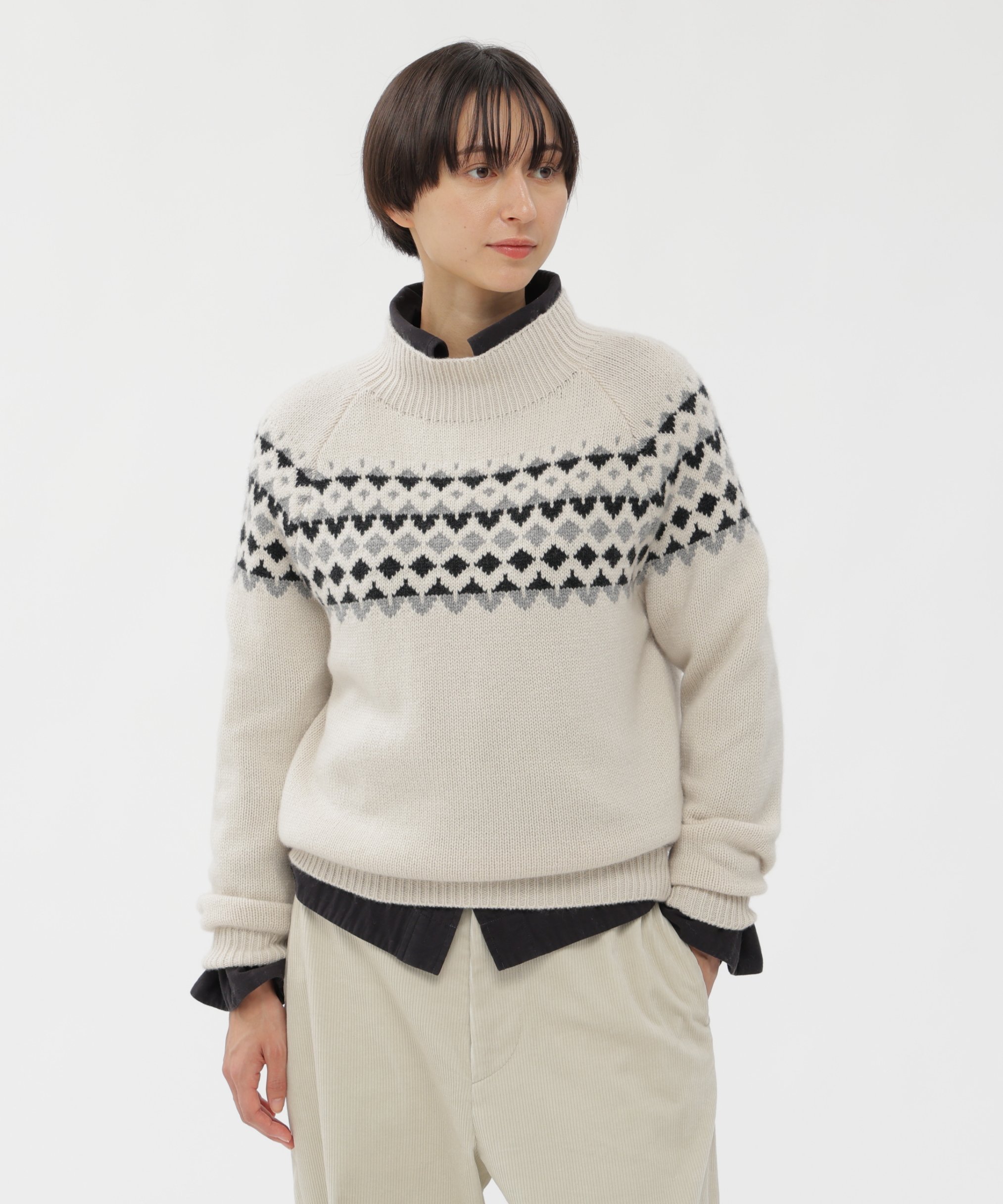 MARGARET HOWELL WOOL CASHMERE SILK FAIRISLE KNITWEAR マーガレット・ハウエル トップス ニット ネイビー【送料無料】のサムネイル
