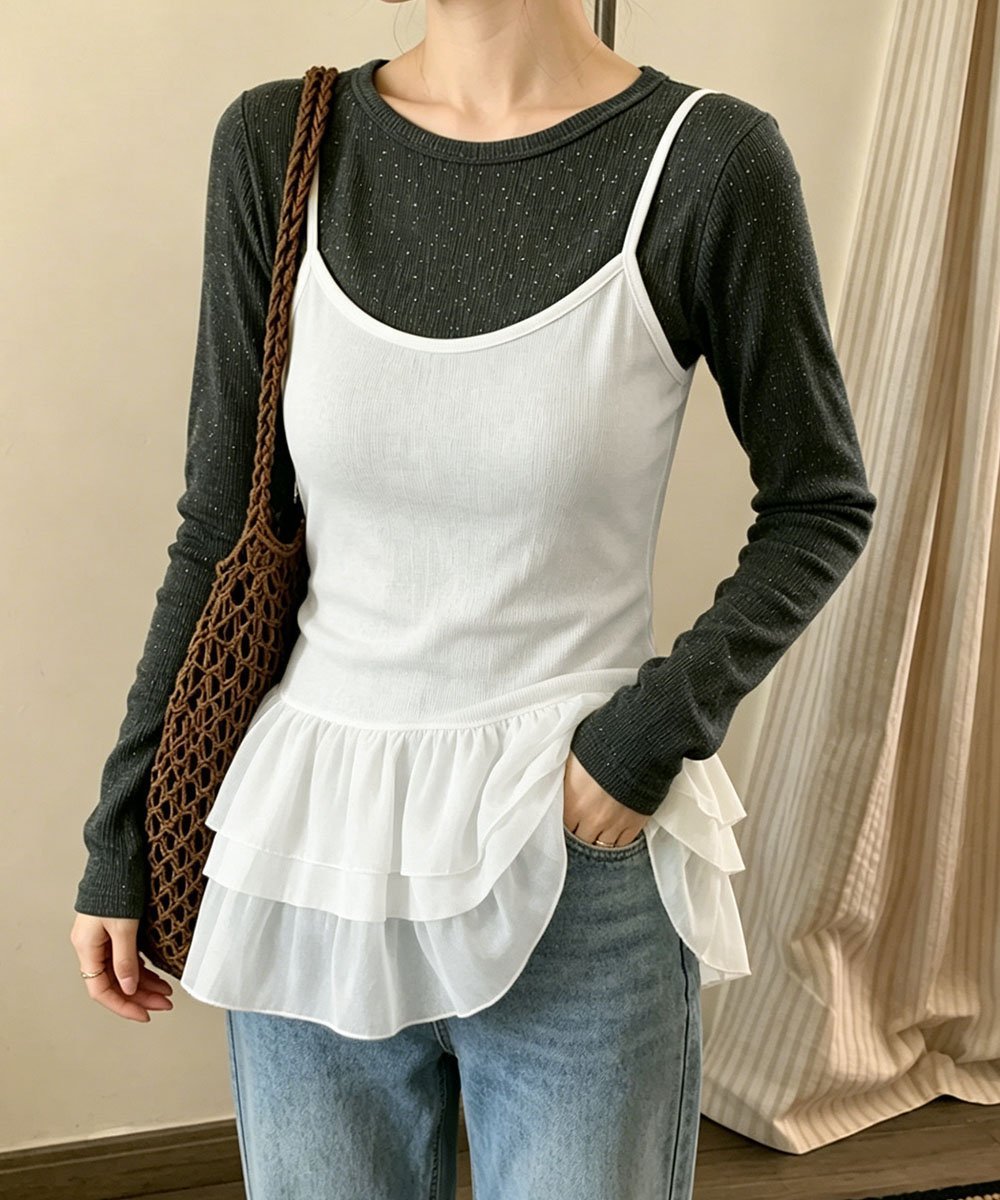 【SALE／29%OFF】miniministore ティアードフリルキャミソールチュニック白 ミニミニストア トップス キャミソール ホワイト