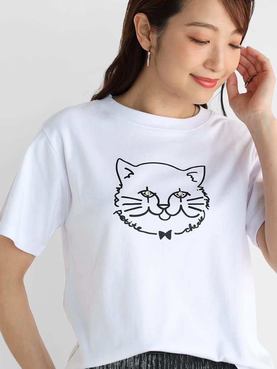 【SALE／27%OFF】Vin CATプリントTシャツ ヴァン トップス カットソー・Tシャツ ホワイト ブラック【送料無料】のサムネイル