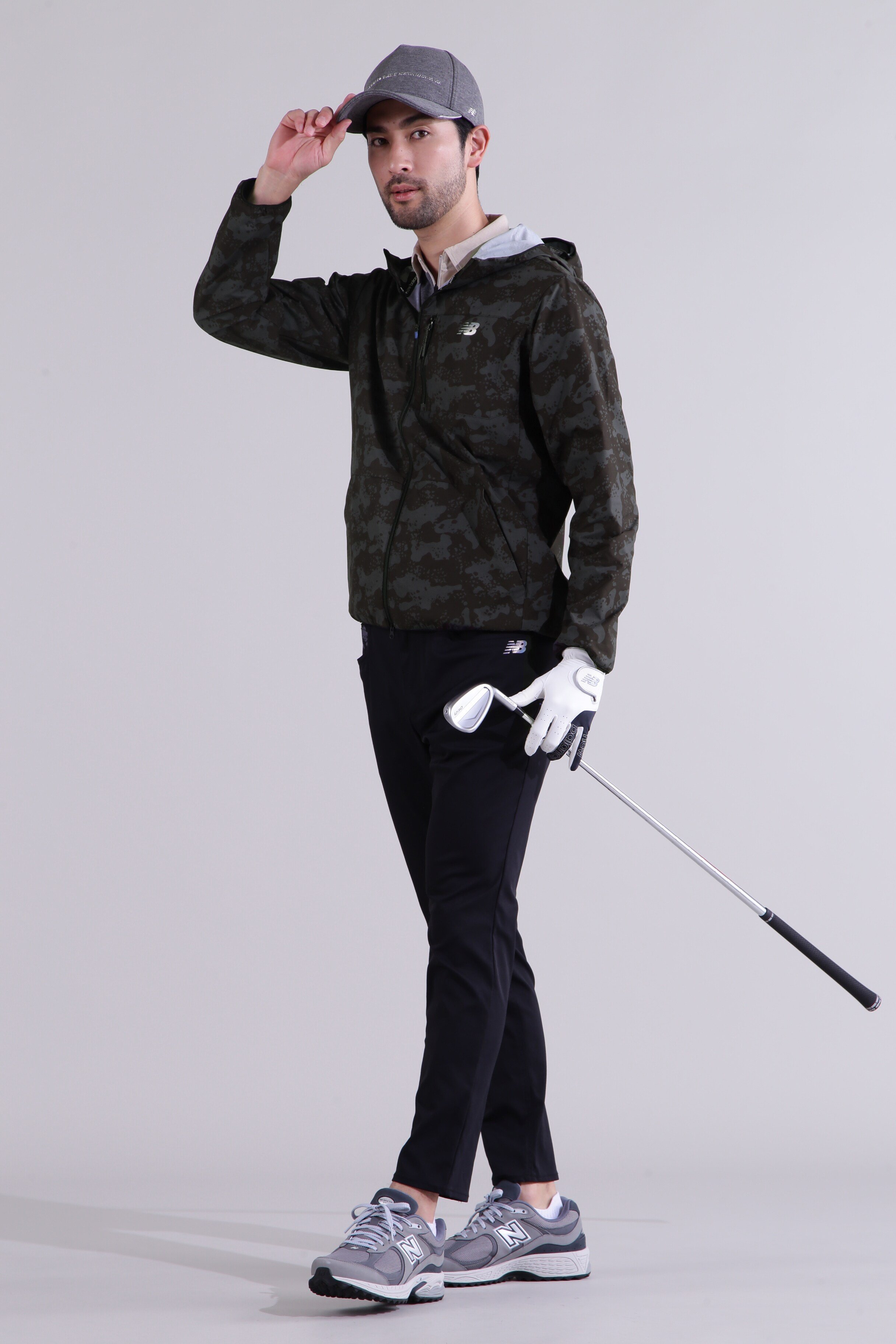New Balance Golf デザートカモ パッカブル ウインド ジップ フーディー (MENS) ニューバランスゴルフ ジャケット・アウター ブルゾン・ジャンパー グレー ブラック【送料無料】