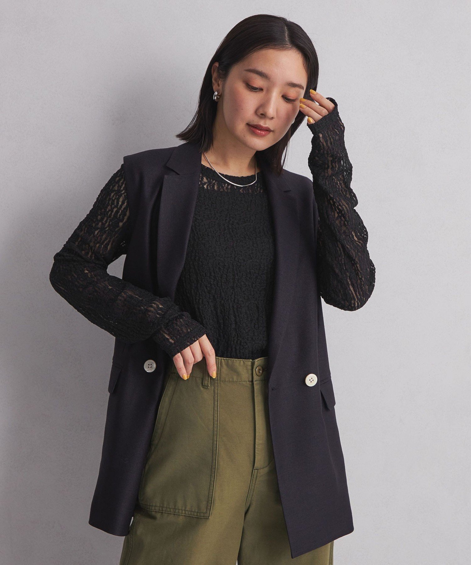 UNITED ARROWS green label relaxing 【WEB限定】＜at ease＞レース プルオーバー カットソー ユナイテッドアローズ グリーンレーベルリラクシング トップス カットソー・Tシャツ グレー ホワイト ブラック