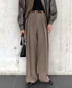 LOWO ベルト付きタックワイドパンツ ガール パンツ スラックス・ドレスパンツ ブラック【送料無料】