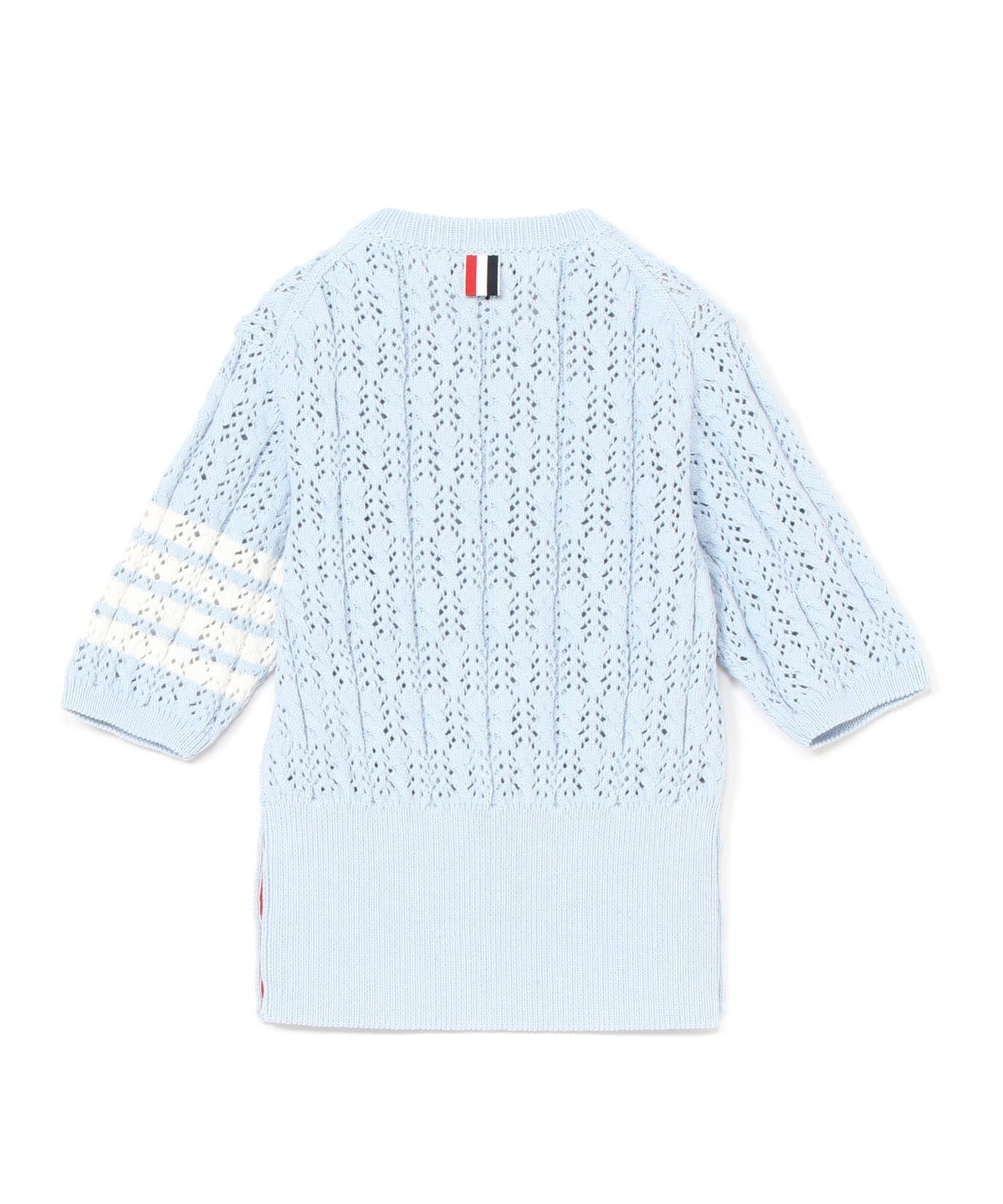 THOM BROWNE POINTELLE CABLE STITCH SS TEE IN COTTON トムブラウン トップス ニット ブルー ホワイト【送料無料】