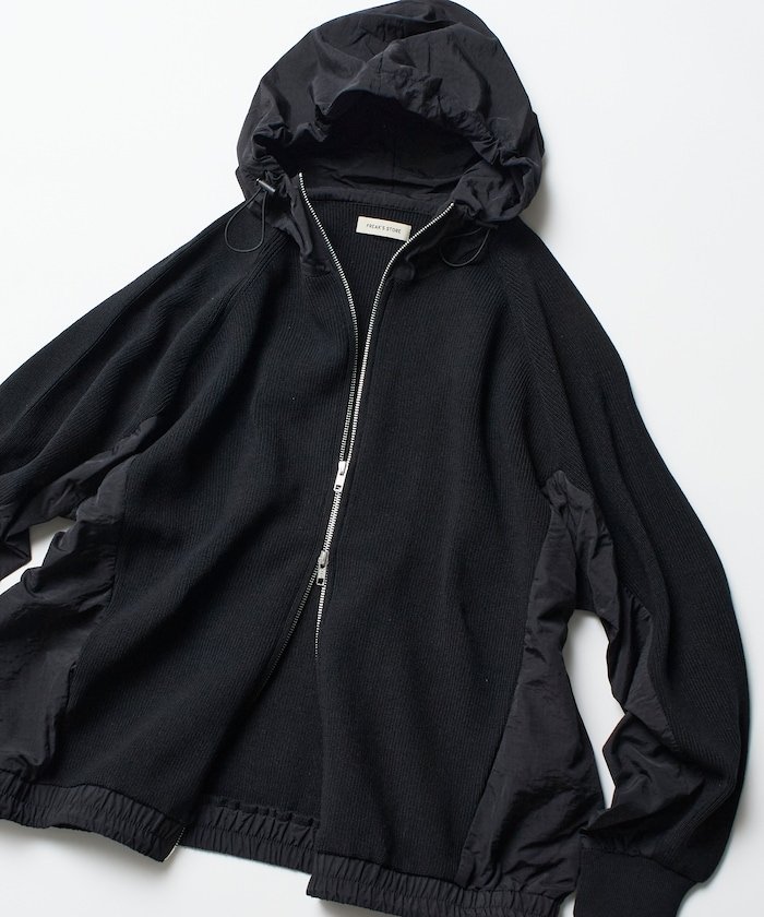 【SALE／61%OFF】FREAK'S STORE リラックスフィット ナイロン切り替え ドッキング ニット ジップアップ パーカー 【限定展開】 25AW フリークスストア トップス パーカー・フーディー ネイビー ブラック グレー