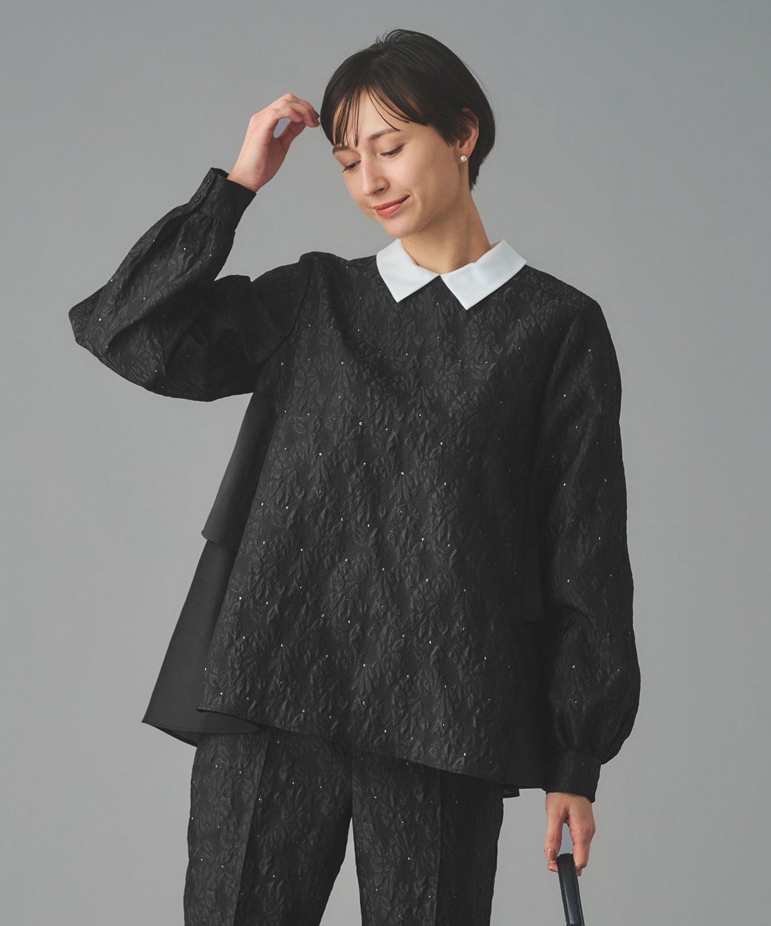 UNITED ARROWS GISHA 2トーン ジャガード ブラウス ユナイテッドアローズ トップス シャツ・ブラウス グレー ネイビー【送料無料】