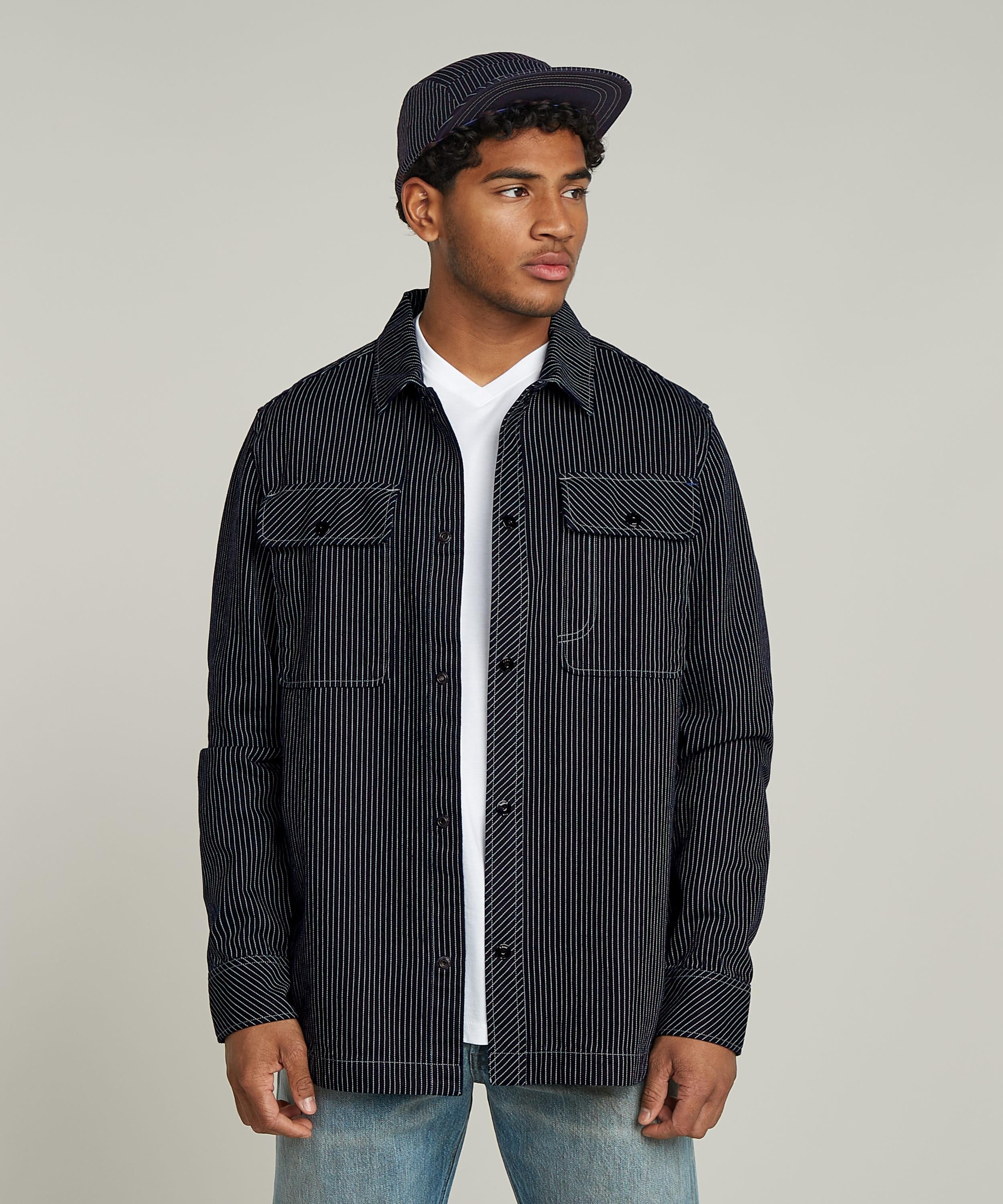 【SALE／30%OFF】G-Star RAW 【公式ショップ】GPO Overshirt/ミリタリーディテールストライプシャツジャケット ジースターロゥ ジャケット・アウター その他のジャケット・アウター ネイビー【送料無料】