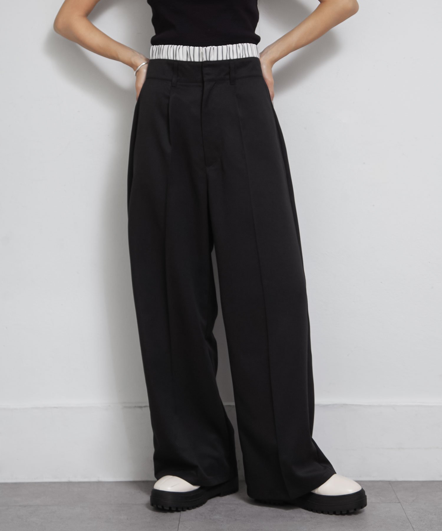 Chillfar 【az24271c】Chillfar ダブルウエストタックワイドストレートスラックス チルファー パンツ スラックス・ドレスパンツ グレー ブラック ネイビー
