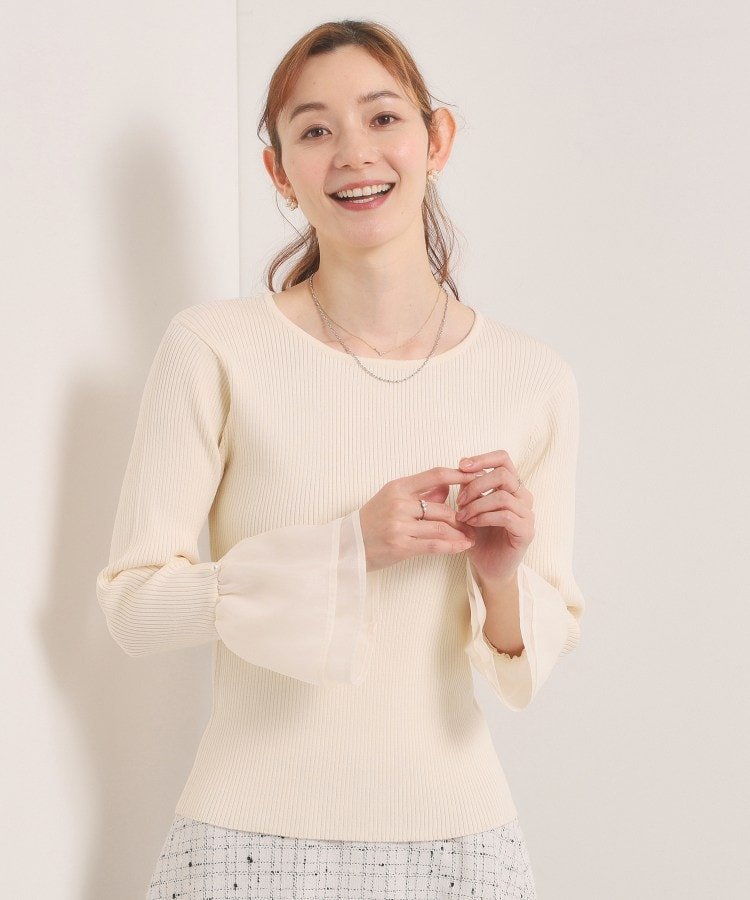 【SALE／60%OFF】ITS' DEMO 【手洗い可】袖口フリルリブニット イッツデモ トップス ニット ホワイト ブラック ブルー