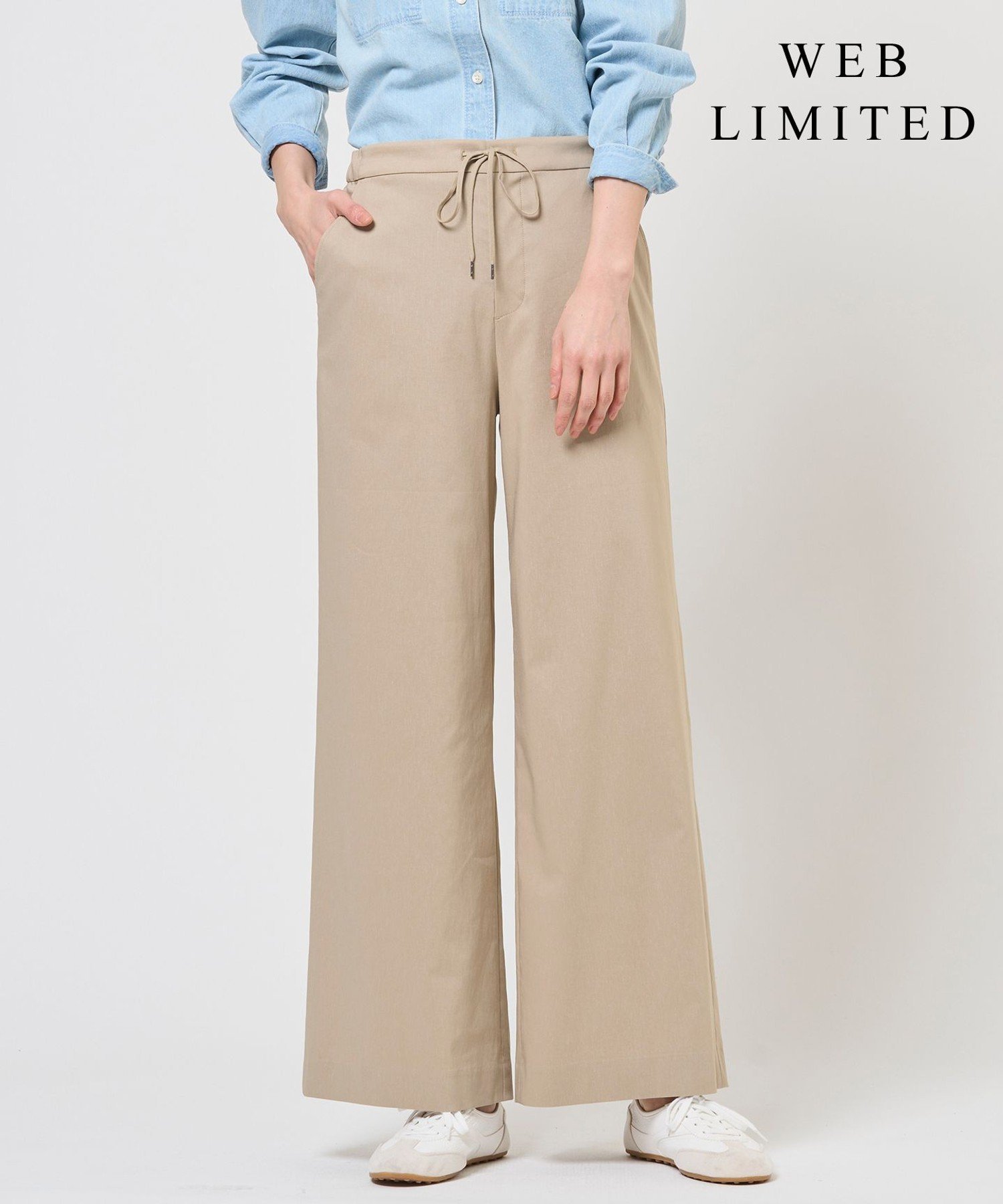 J.PRESS LADIES L 【WEB限定・人気素材・セットアップ対応】セルロースリネンストレッチ ワイドストレート パンツ ジェイプレス パンツ その他のパンツ グレー ベージュ ネイビー